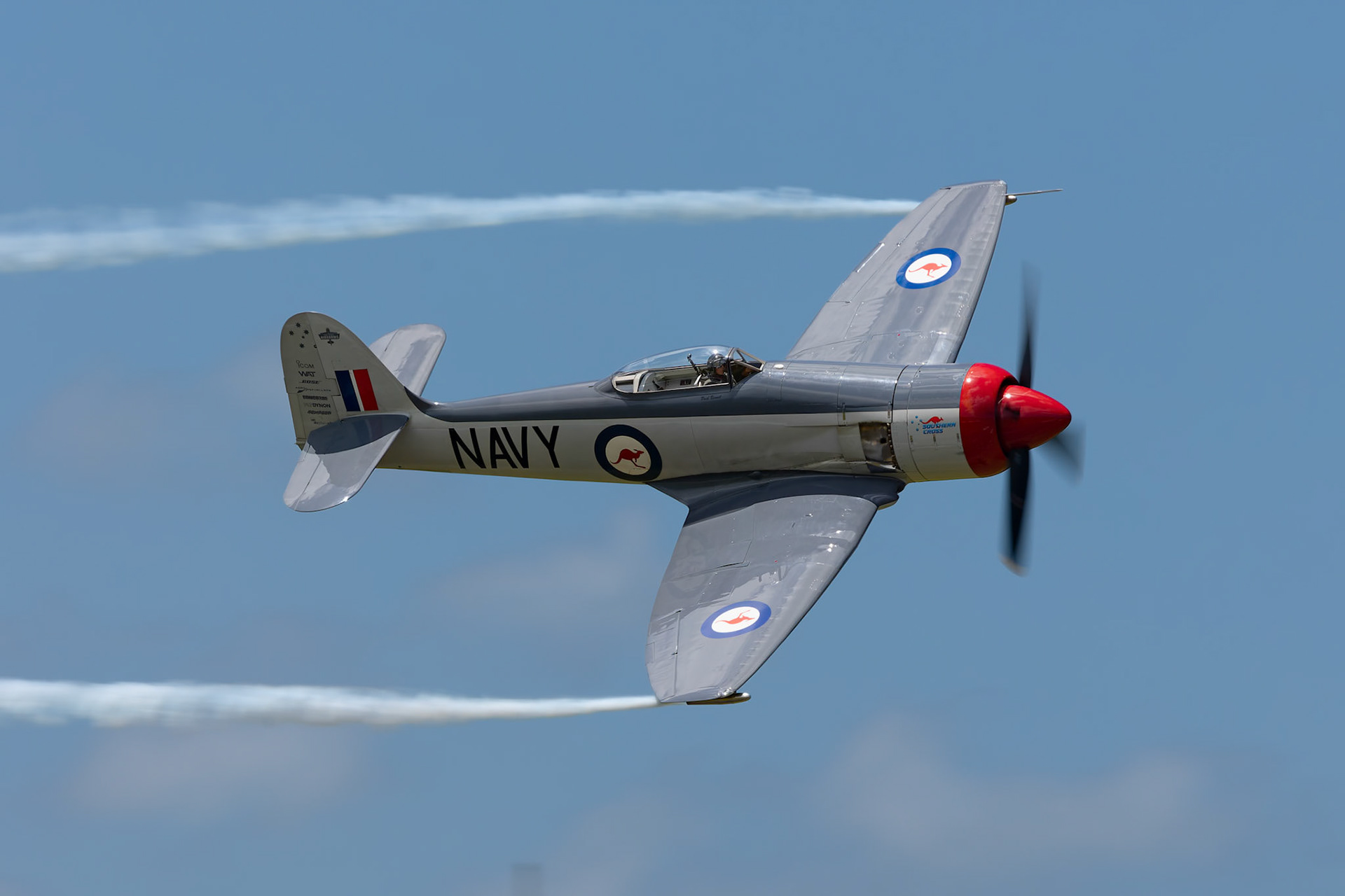 Paul Bennet in the Hawker Sea Fury Mark II [VH-HPB] at the Barrington Coast Airshow in Taree, New South Wales, Australia. 9th of November, 2024