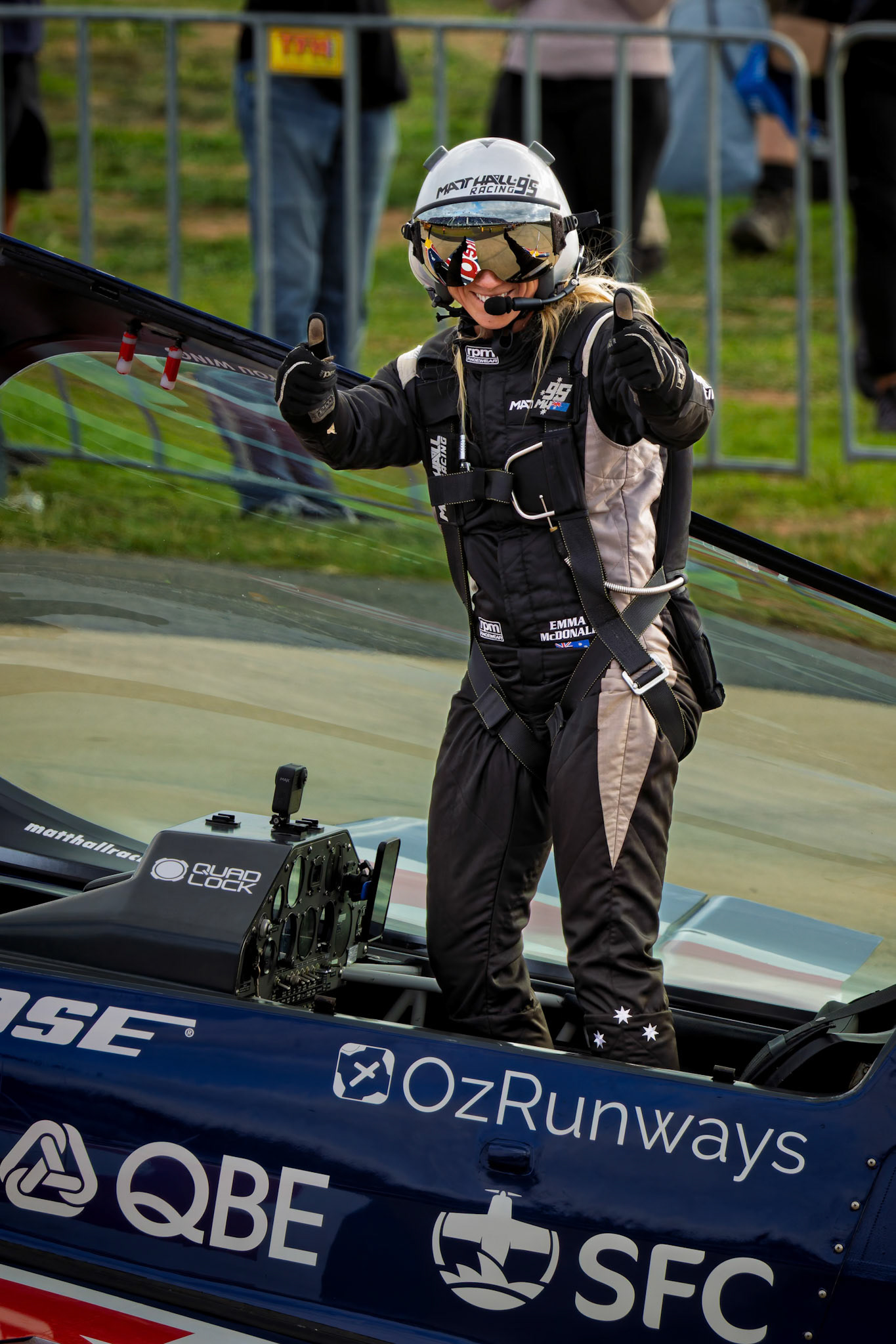 Emma McDonald from Matt Hall Racing in the Extra 300L on display at the Avalon Airshow in Victoria, Australia