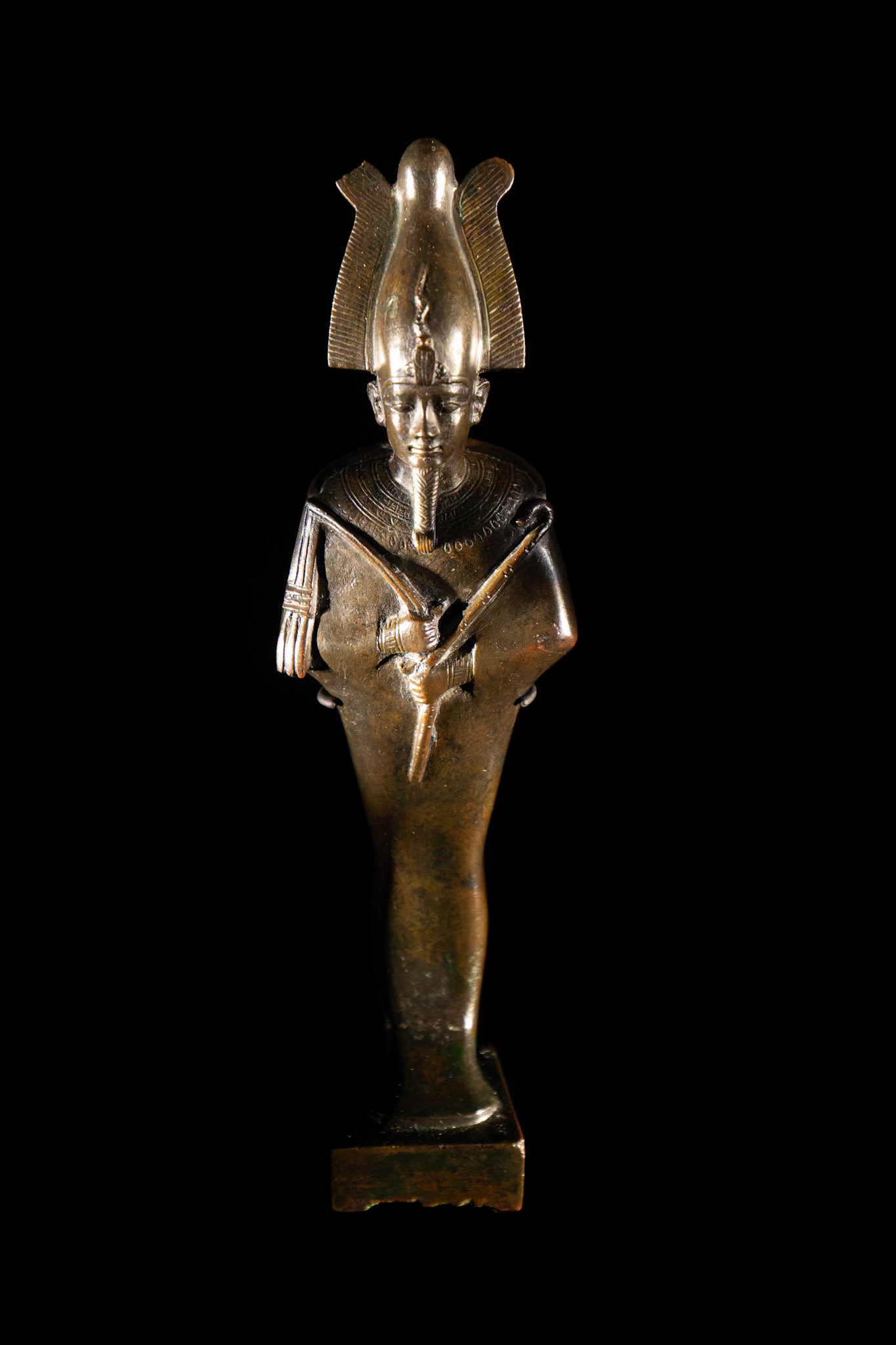 Votive figure of Osiris, hollow cast Bronze. Egypt, Late Period c. 664-332 BCE. on display inside the Museum of Old and New Art (MONA) in Hobart, Tasmania