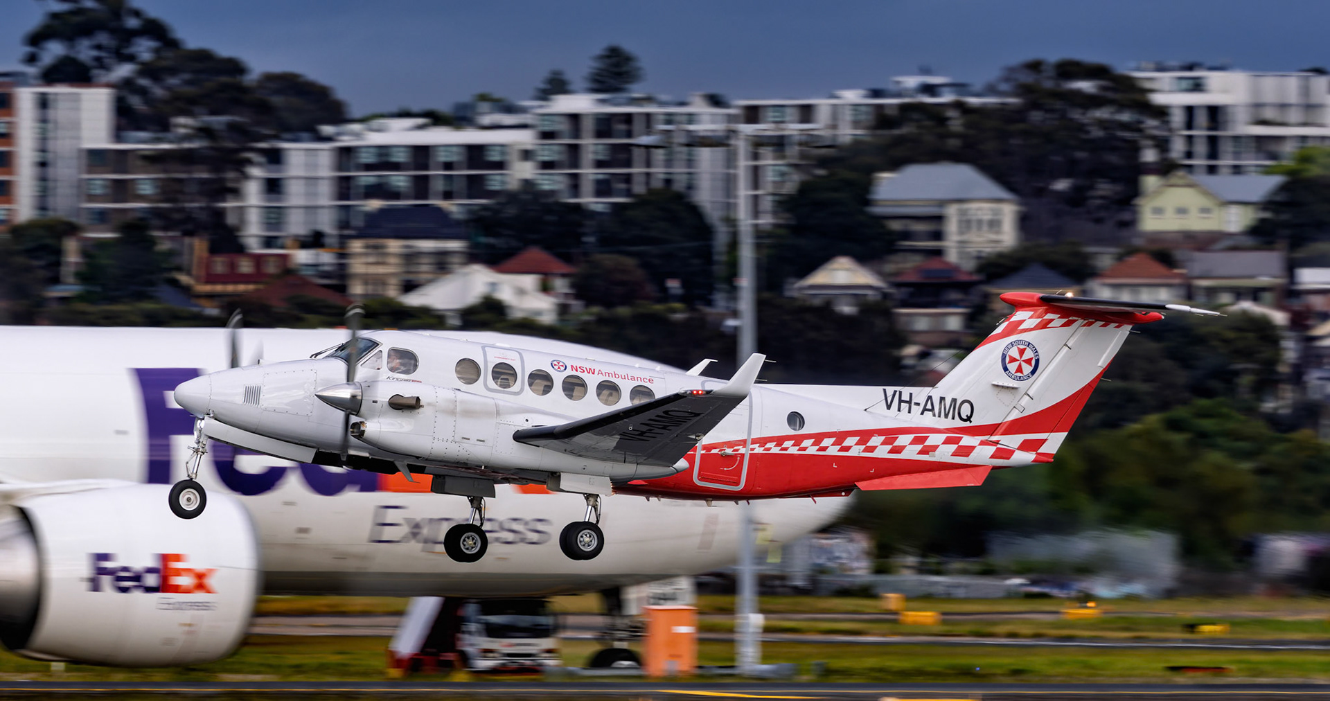 Australia - NSW Ambulance Beech King Air 350C [VH-AMQ] Departing to Bathurst from the Sheps Mound, Sydney Airport, Australia