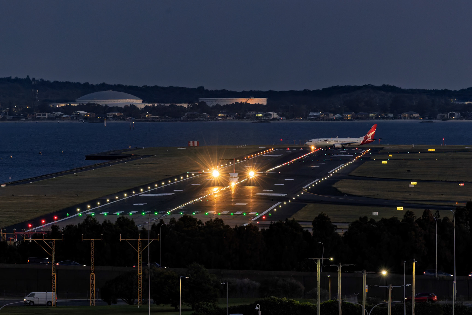 QantasLink De Havilland Canada Dash 8-400 [VH-84G] Arriving from Tamworth from the P3 Carpark, Sydney Airport, Australia