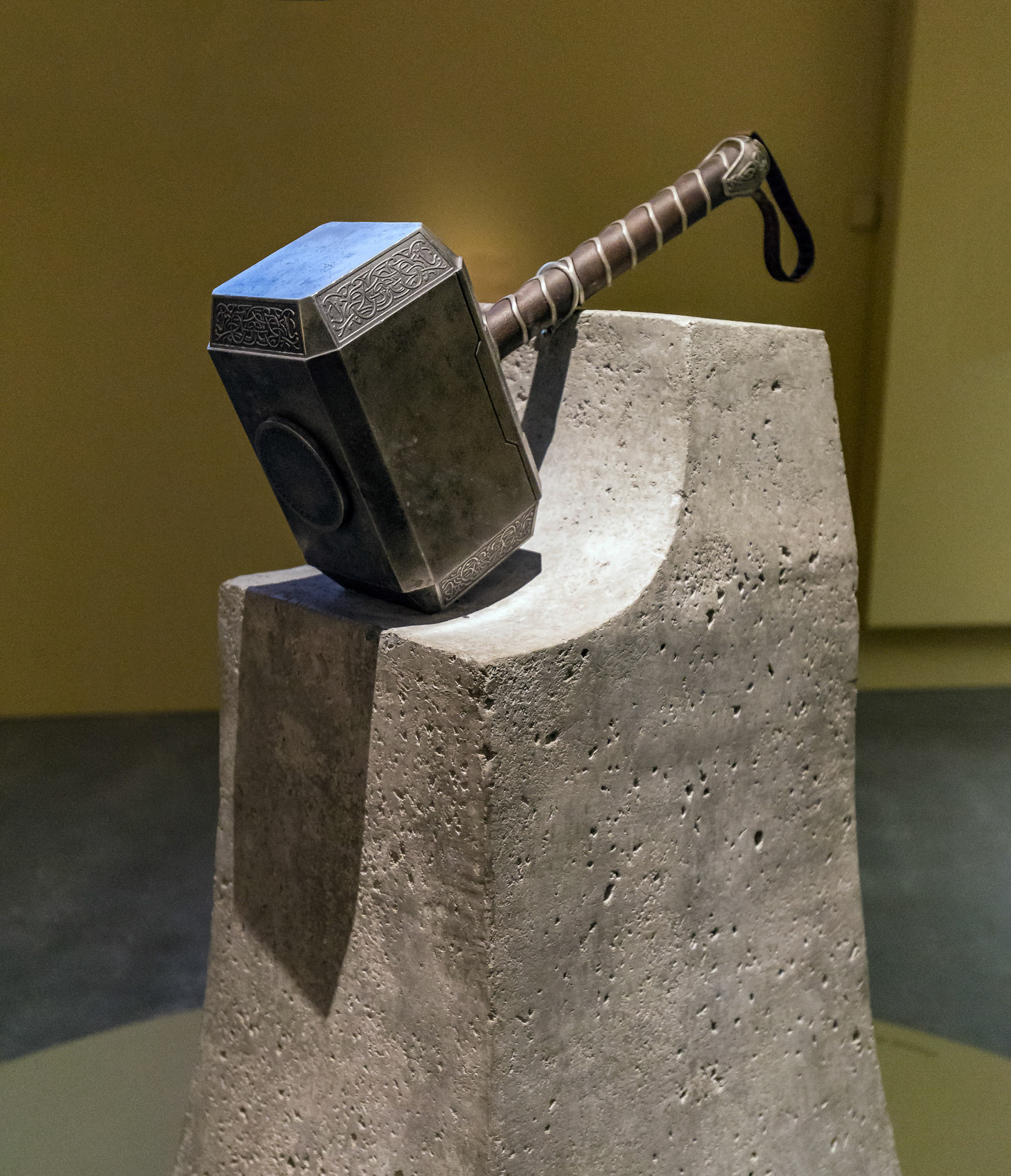Thor's Hammer "Mjölnir" prop display at GOMA for the Marvel Exhibition, Brisbane