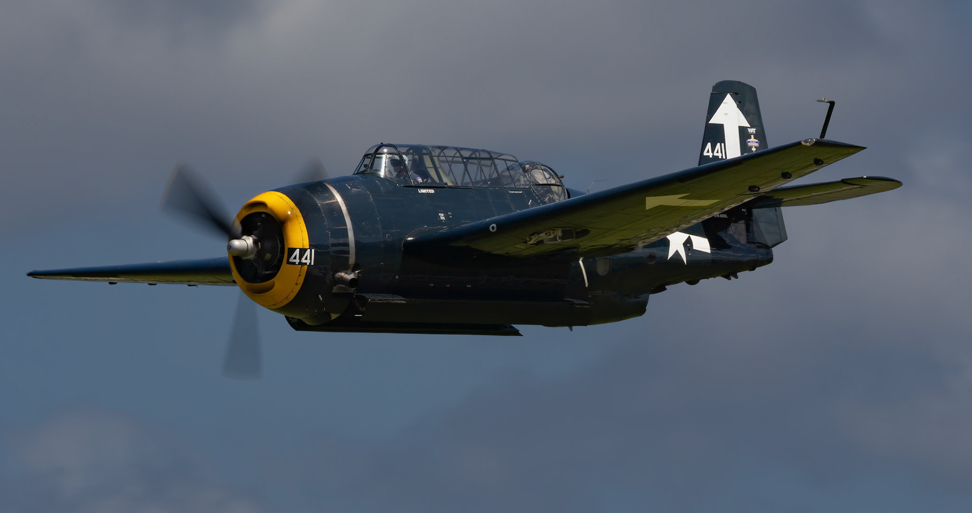 Matt Henderson in the TBM Avenger [VH-MML] at the Barrington Coast Airshow in Taree, New South Wales, Australia. 9th of November, 2024