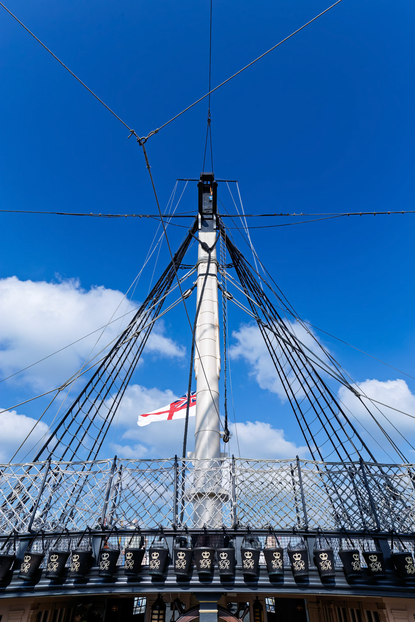 Mast of the HMS Victory at Portsmouth Historic Dockyard in Portsmouth, England