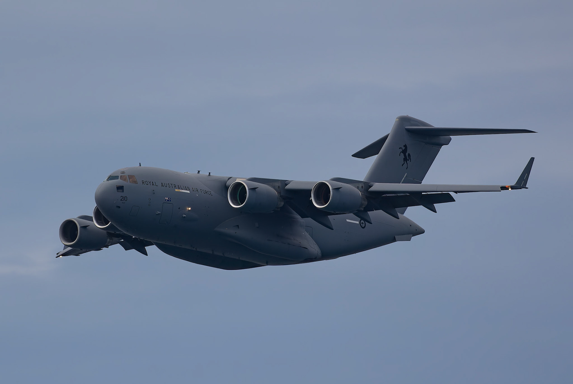 RAAF Boeing C-17A GlobeMaster III (210) Flypast on display at the Pacific Airshow on the Gold Coast, Australia