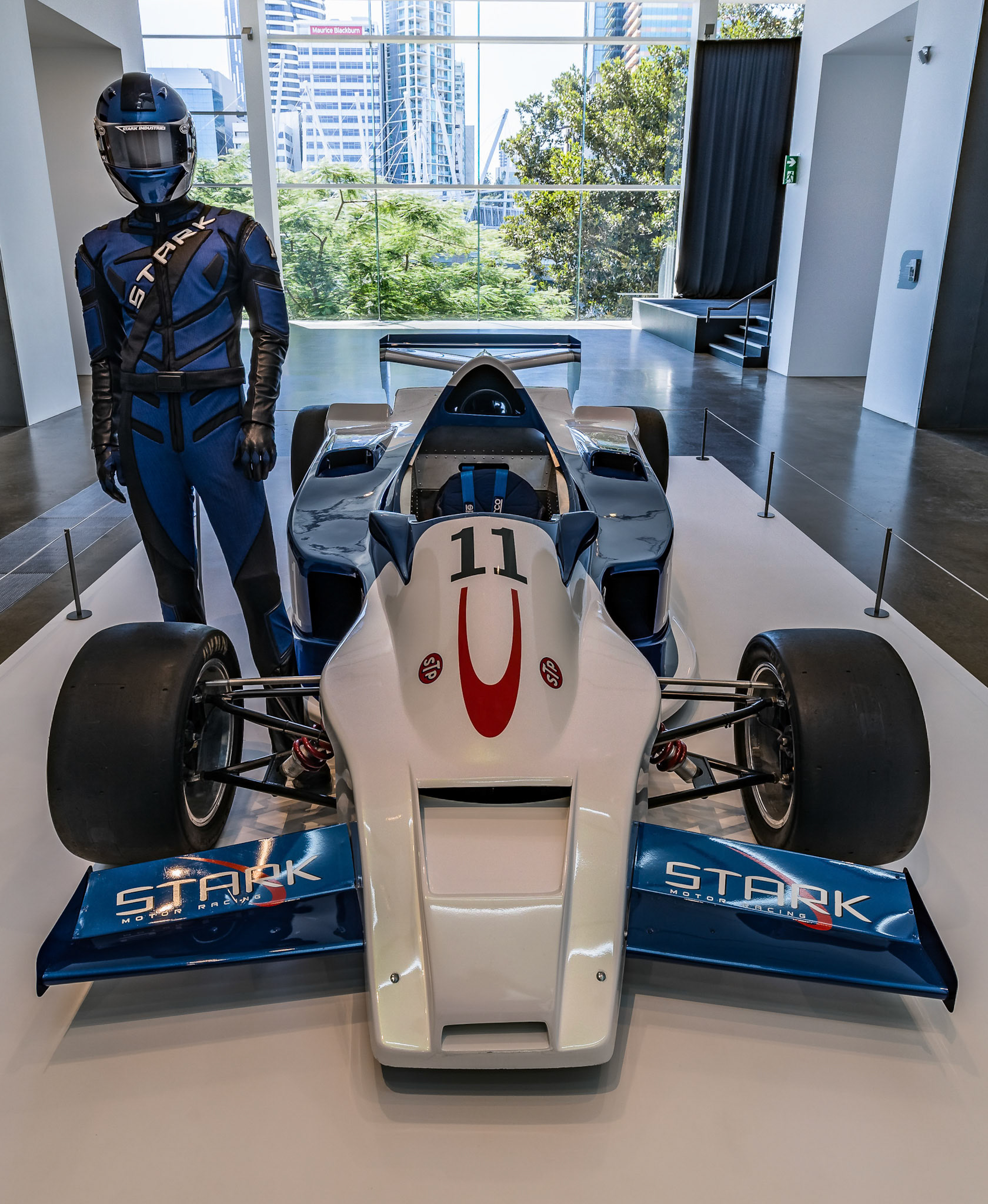Racing car prop from the IronMan II movie at GOMA for the Marvel Exhibition, Brisbane