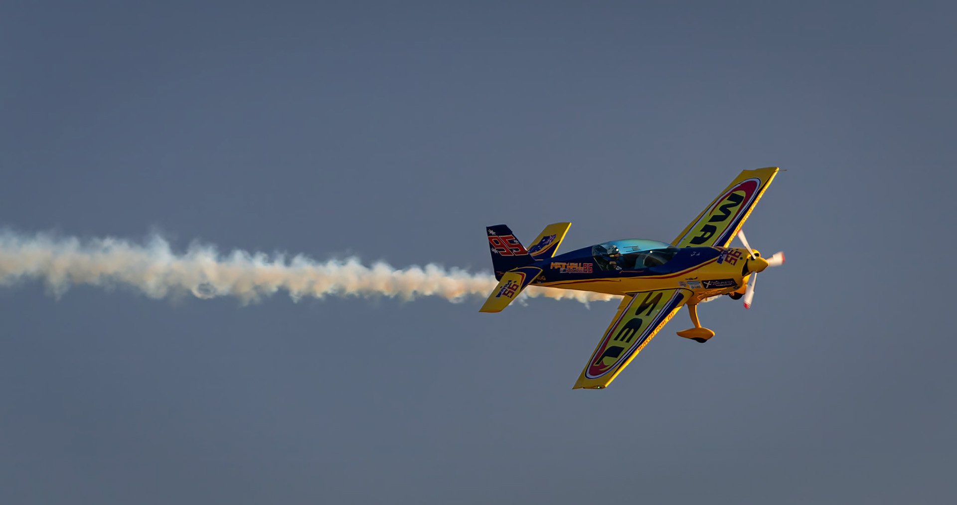 Matt Hall's Extra EA-300L during an Aerobatic on show at Wings Over Illawarra 2018, Illawarra Regional Airport, Albion Park Rail, New South Wales, Australia