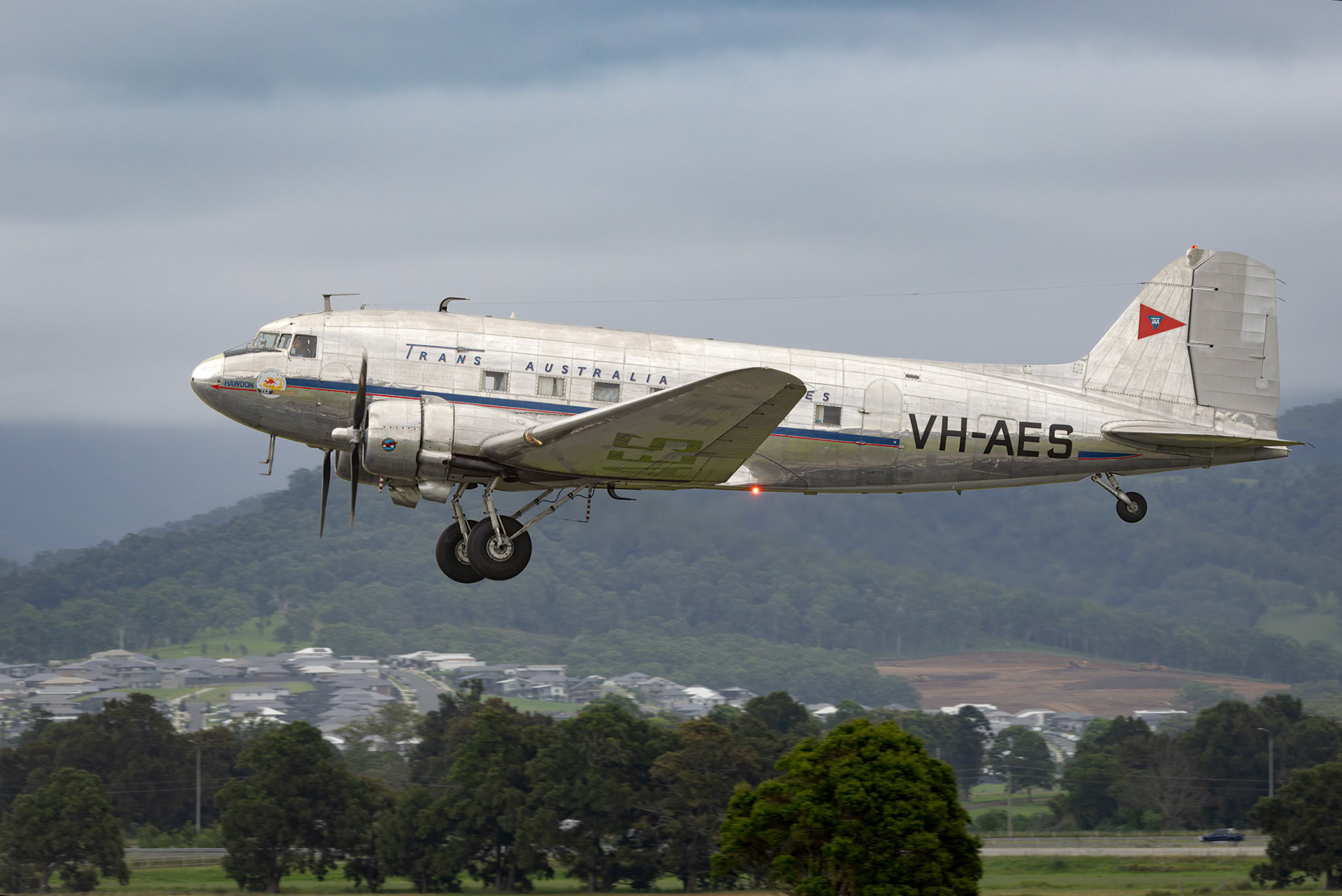 Douglas DC3 Flying Formation from the Historical Aircraft Restoration Society on display at the Shellharbour Airport, during the Airshows Downunder Shellharbour, New South Wales, Australia.