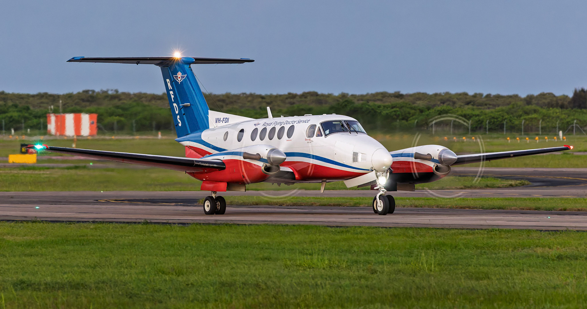 Royal Flying Doctors Australia Beech King Air 200C [VH-FDI] Departing to Tara at Brisbane International Airport, Australia