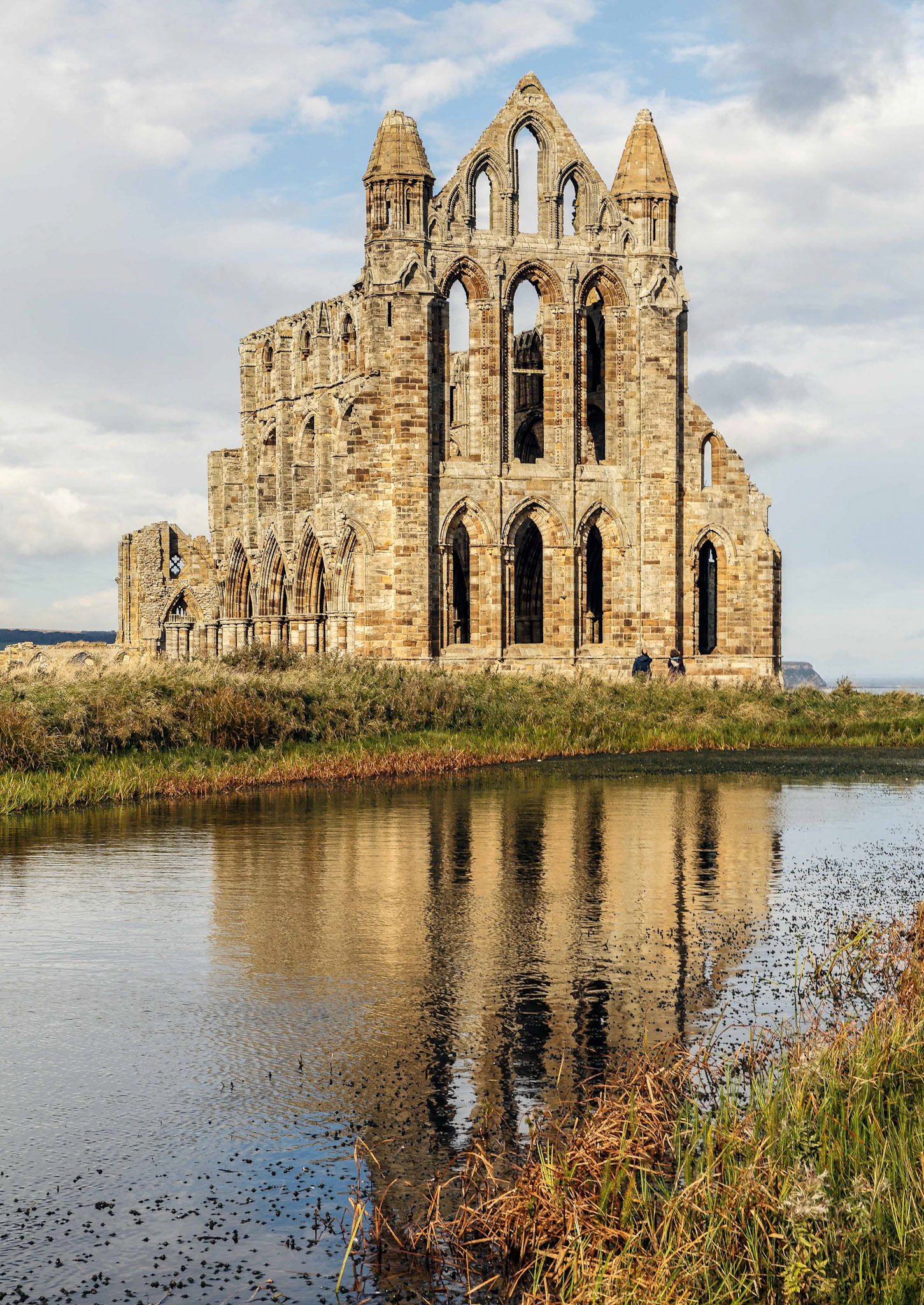 Reflection on the Water of Whitby Abbey, Whitby in England