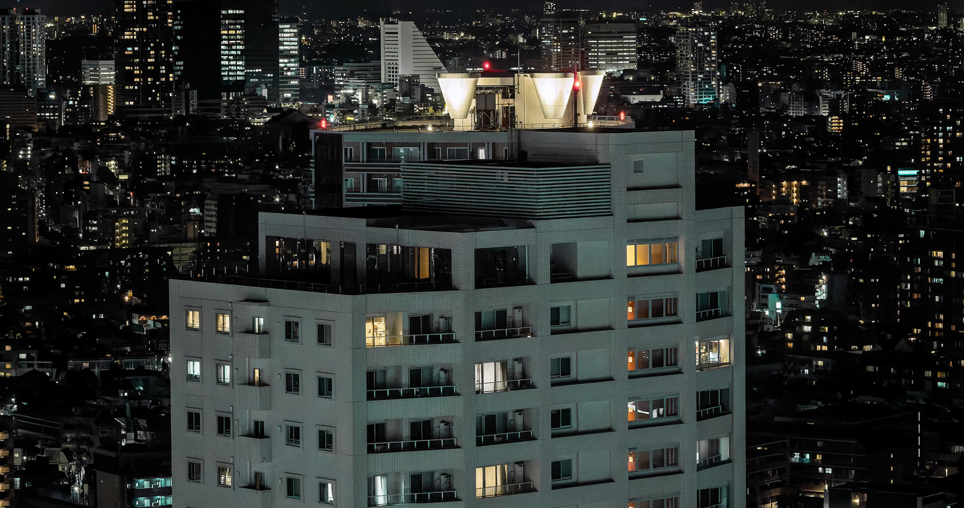 The view of the city at night from our hotel room in Tokyo, Japan