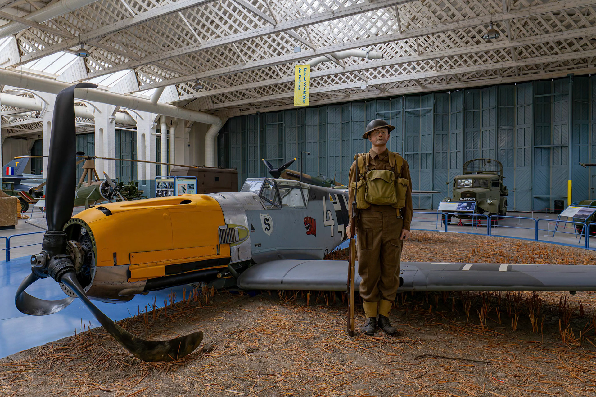 Messerschmitt BF109E on display at the Duxford Imperial War Museum in Cambridge, United Kingdom
