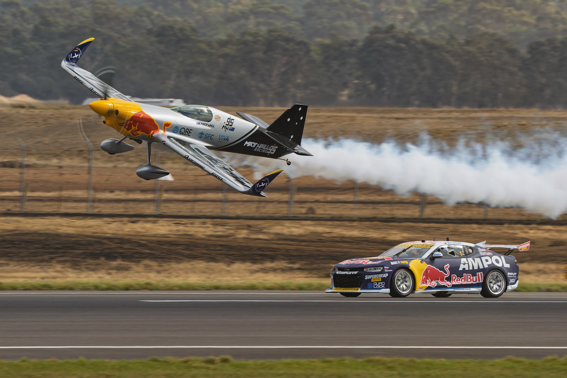 Matt Hall from Matt Hall Racing and Will Brown from Red Bull Ampol Racing during a demostration at the Avalon Airshow in Victoria, Australia