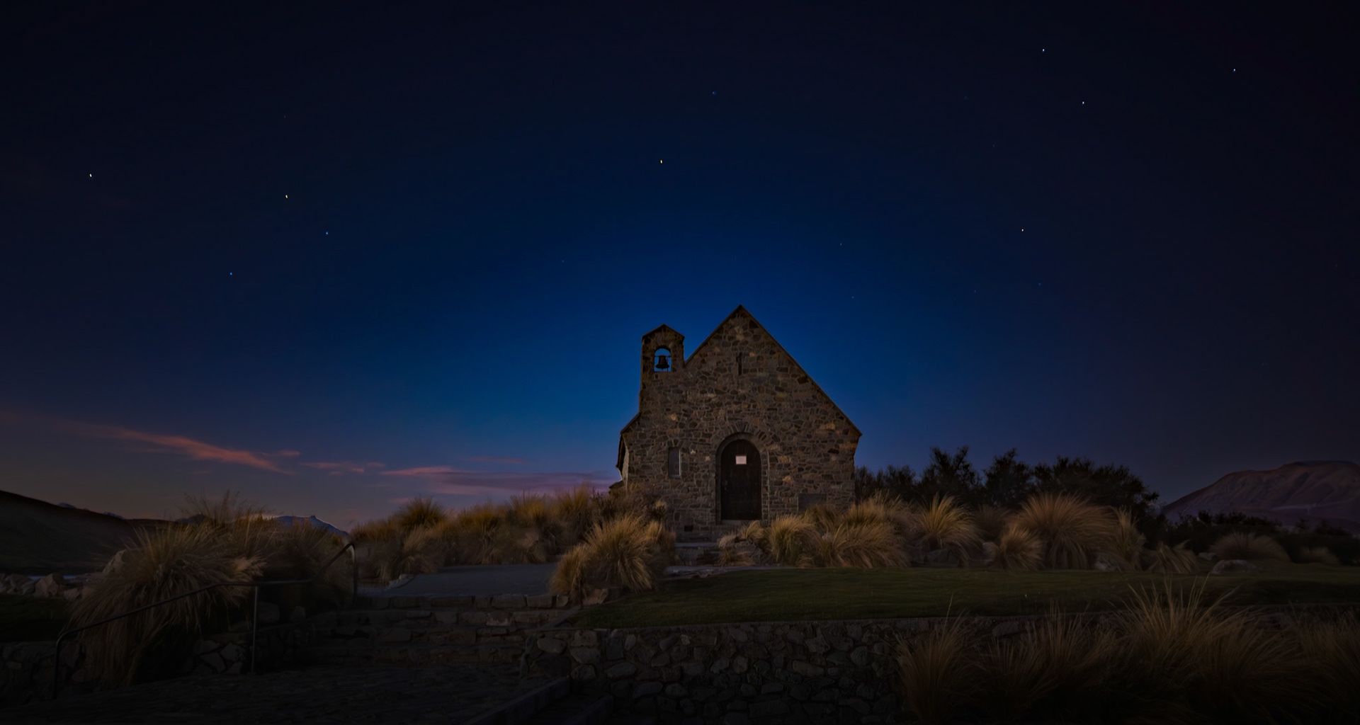 Lake Tekapo chapel at sunset