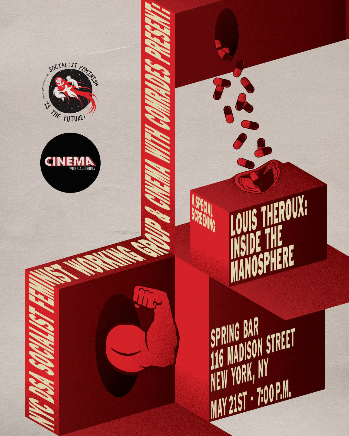 NYC DSA SocFem x Cinema With Comrades Screening Poster, 2026.