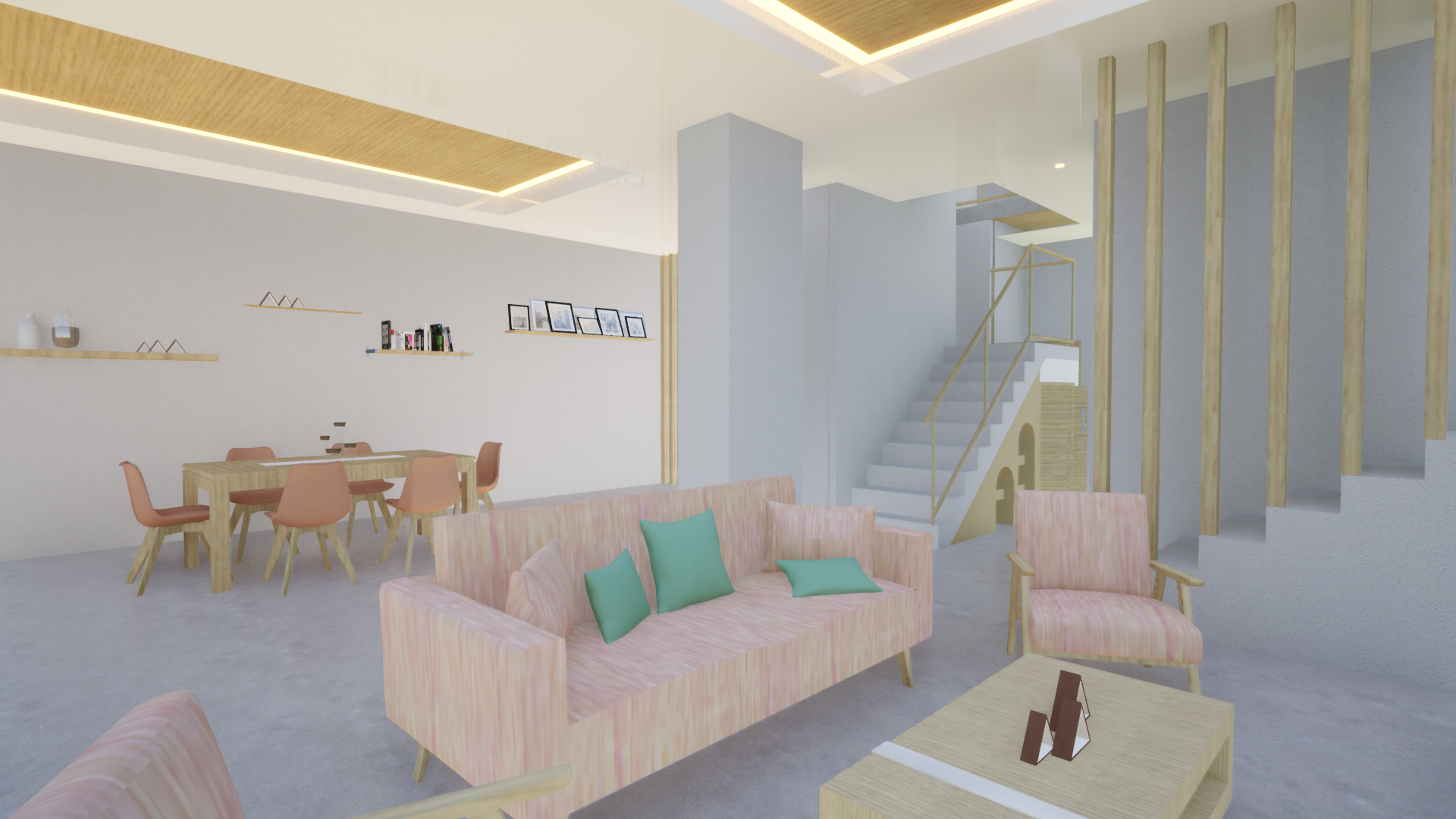 Salon, vue sur escaliers