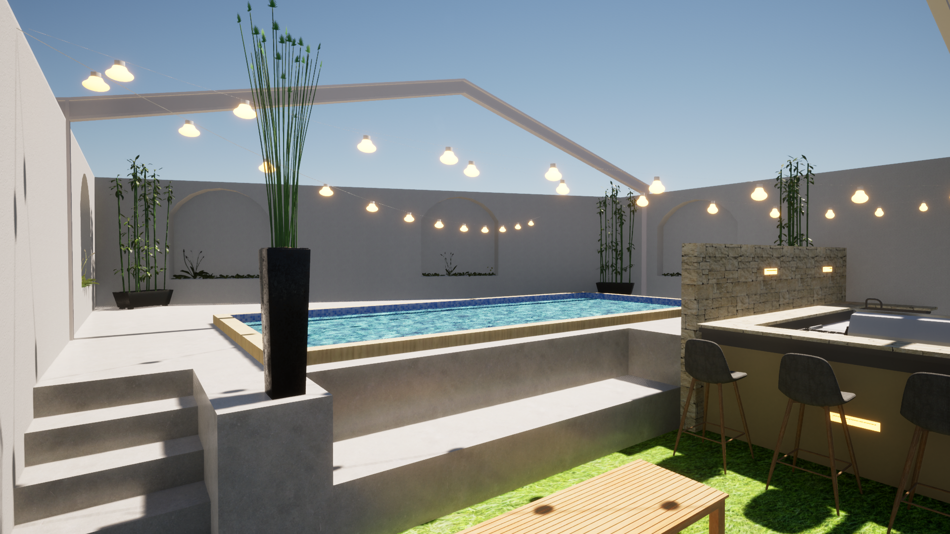 Piscine surélevée, bar d'extérieur