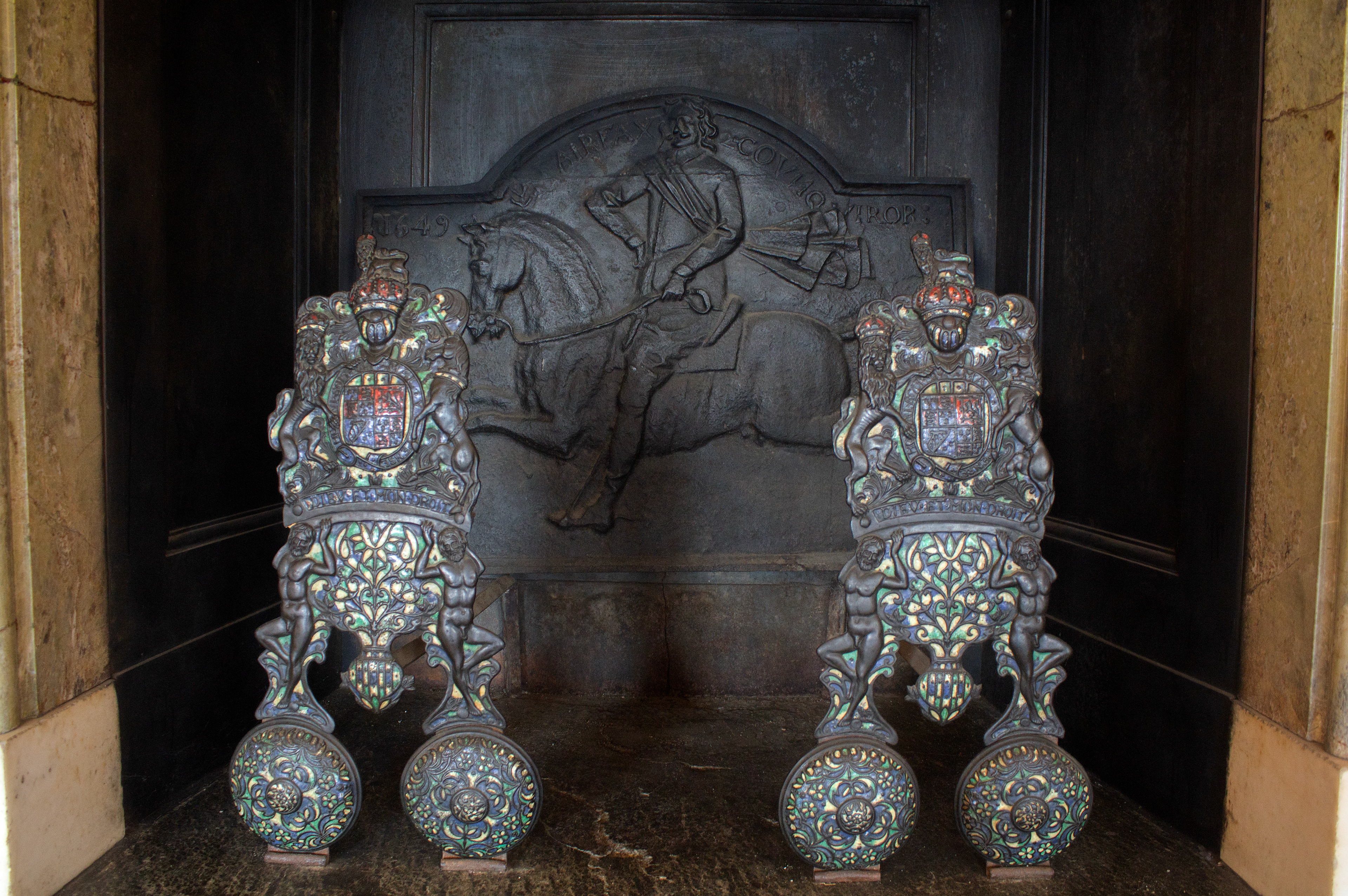 Firepit located inside the Entrance Hall on the first floor. Old Westbury, NY.