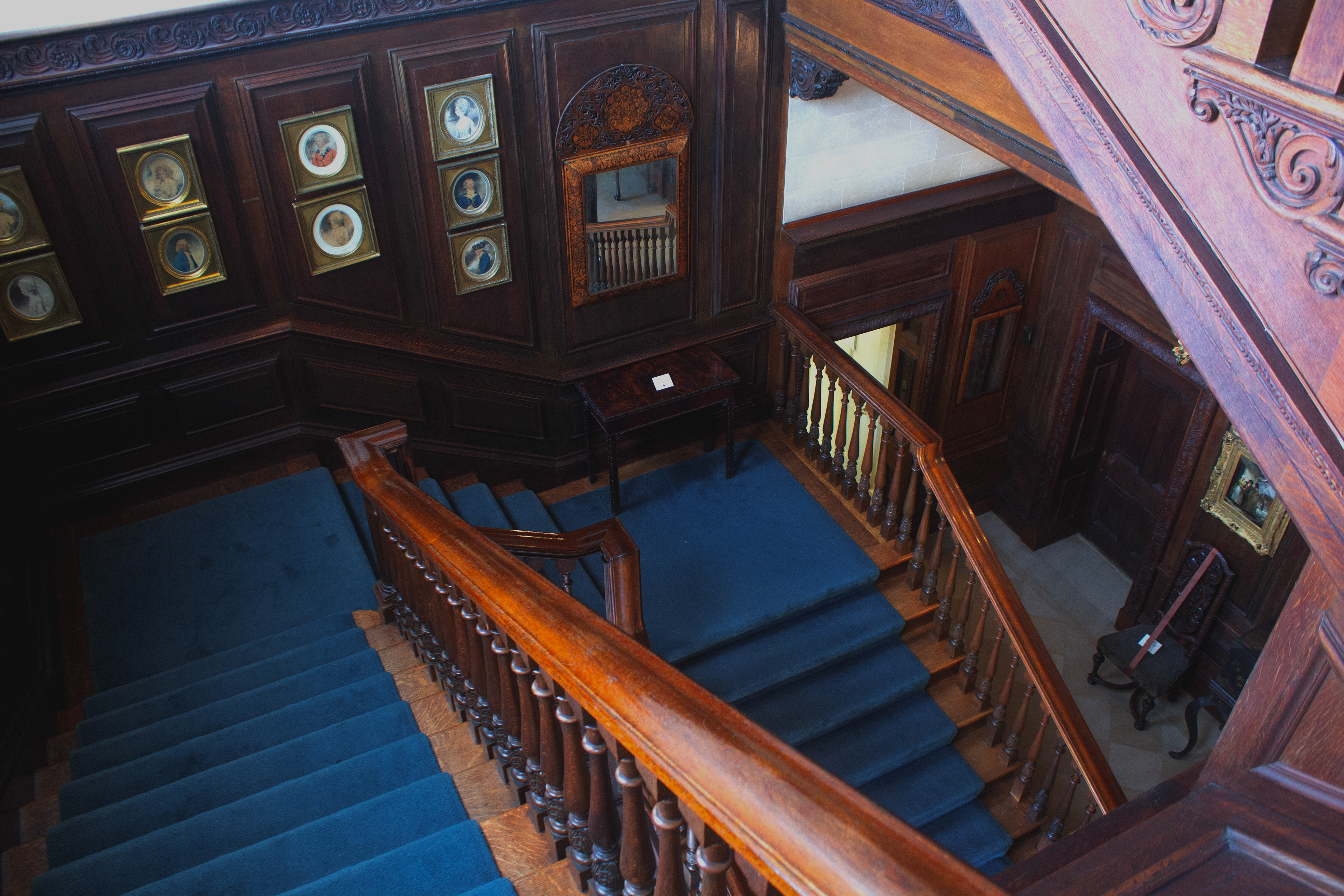 The Dog-Legged Stairs that takes you to the 1st Floor and 2nd Floor of the Westbury House. Old Westbury, NY.