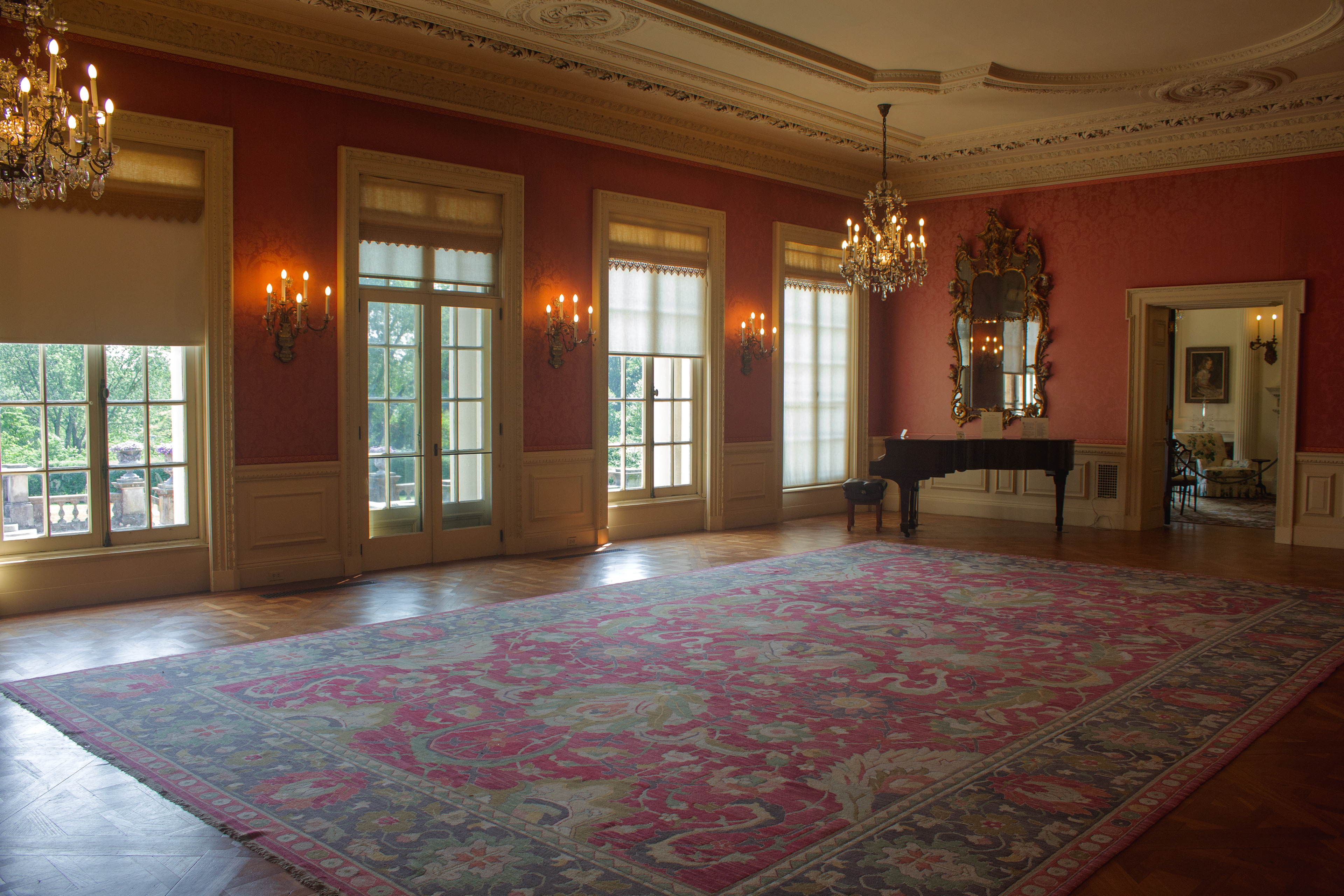 The Red BallRoom located on the 1st floor of the Westbury House. Old Westbury, NY.
