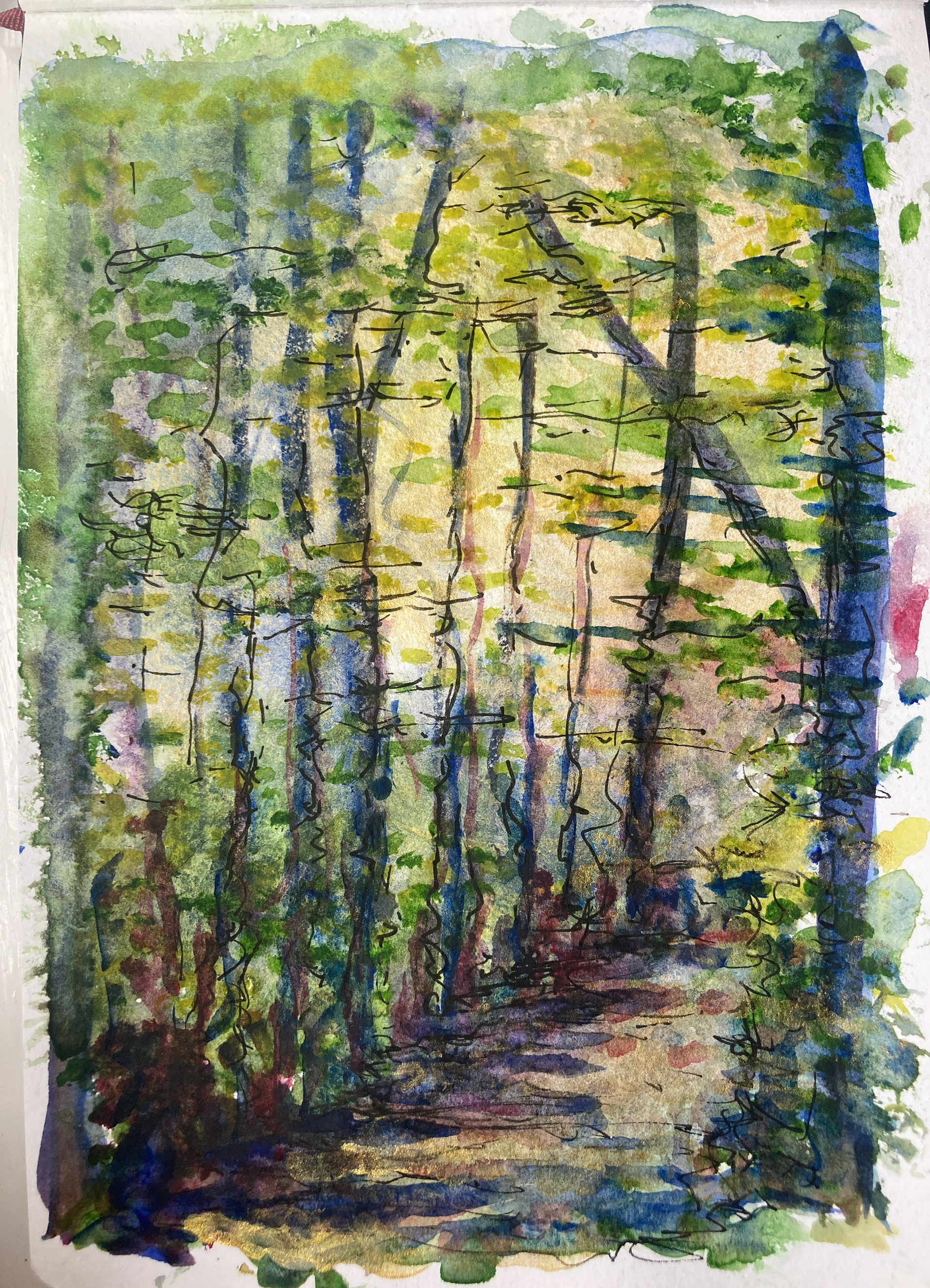 Capturing light through the trees to the Wey - A5 Watercolour sketch
