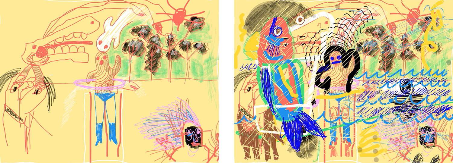 Digital Drawing Conversation (Nov. 20, 2020) between Yujin Lee, Aracha Cholitgul, Dusadee Huntrakul, Parinot Kunakornwong