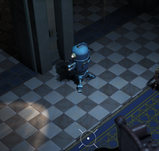 Sweeping Turret - it rotates along fixed angles, and will shoot darts at a player if it observes them.