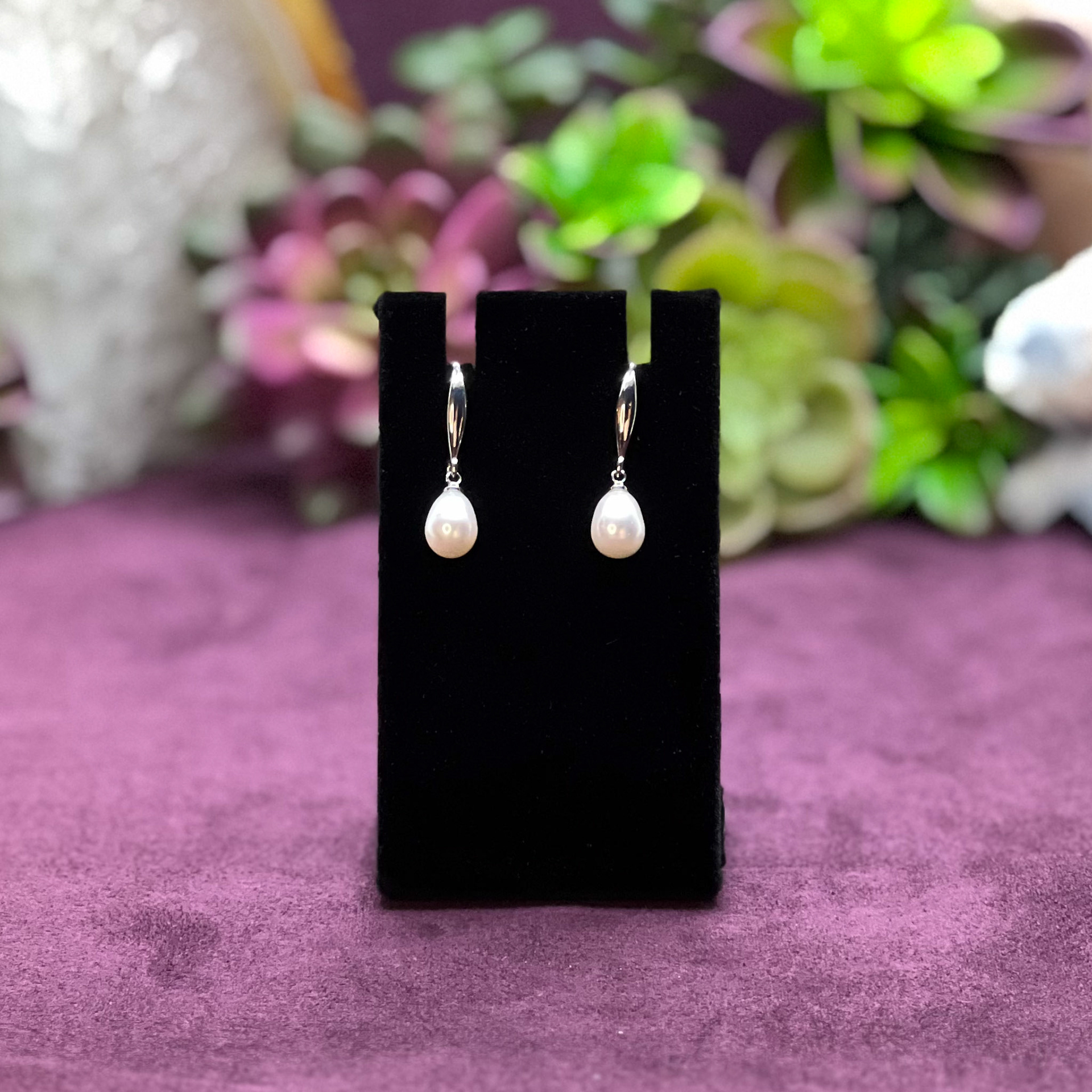White Teardrop Freshwater Pearl Earrings on 925 Sterling Silver