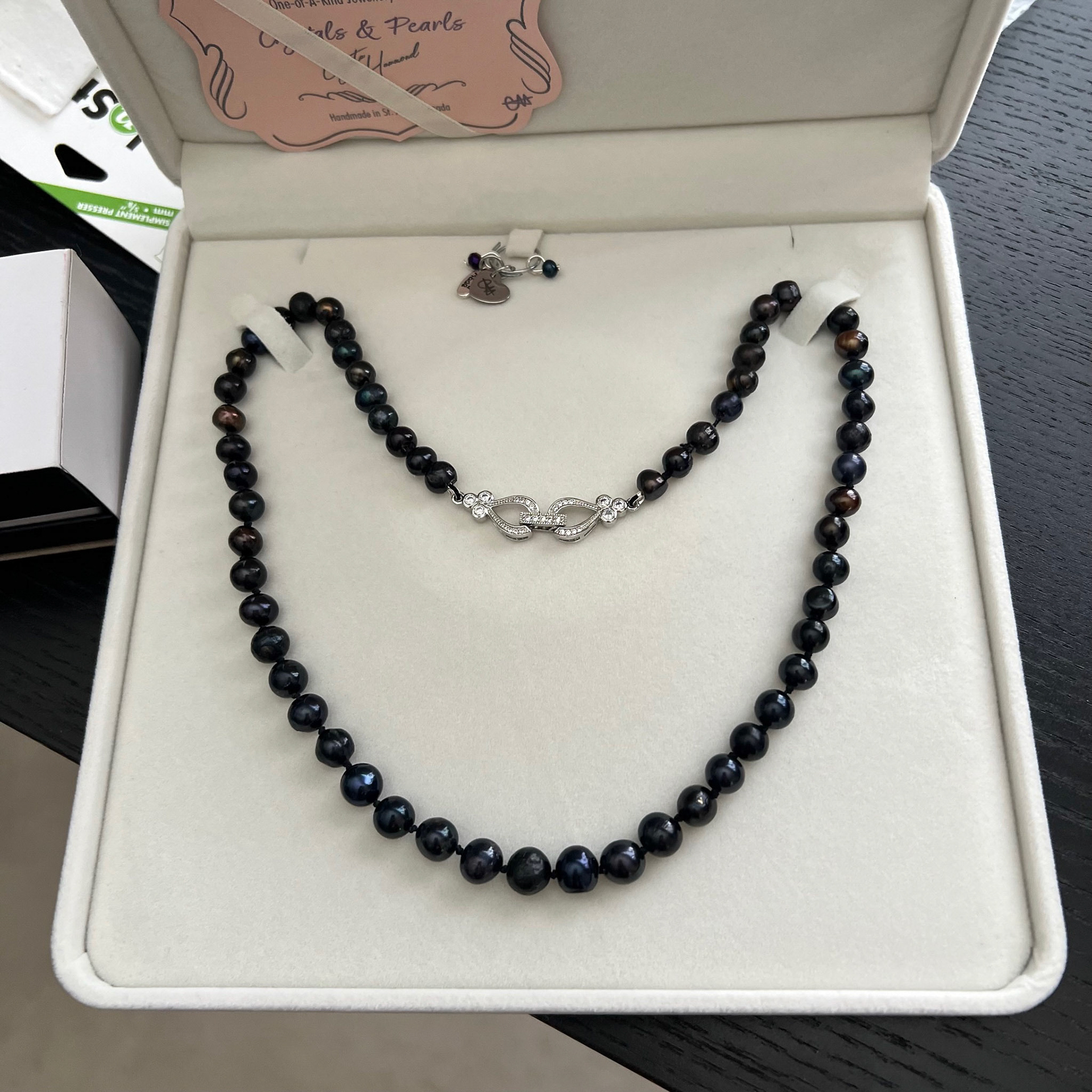 Black Freshwater Pearl Knotted Necklace With Distinctive CZ Closure