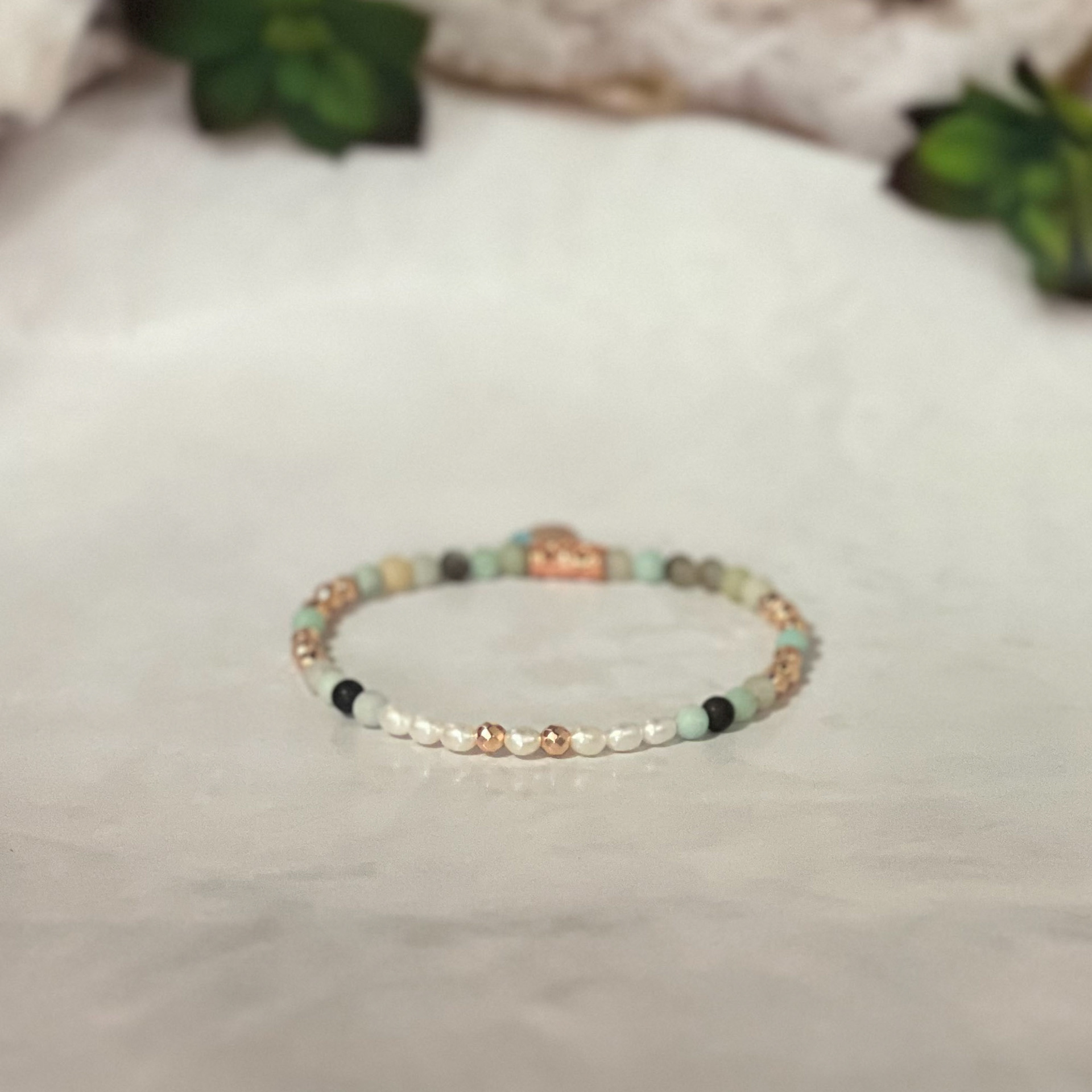 Amazonite, Gold Hematite &amp; Pearl Bracelet