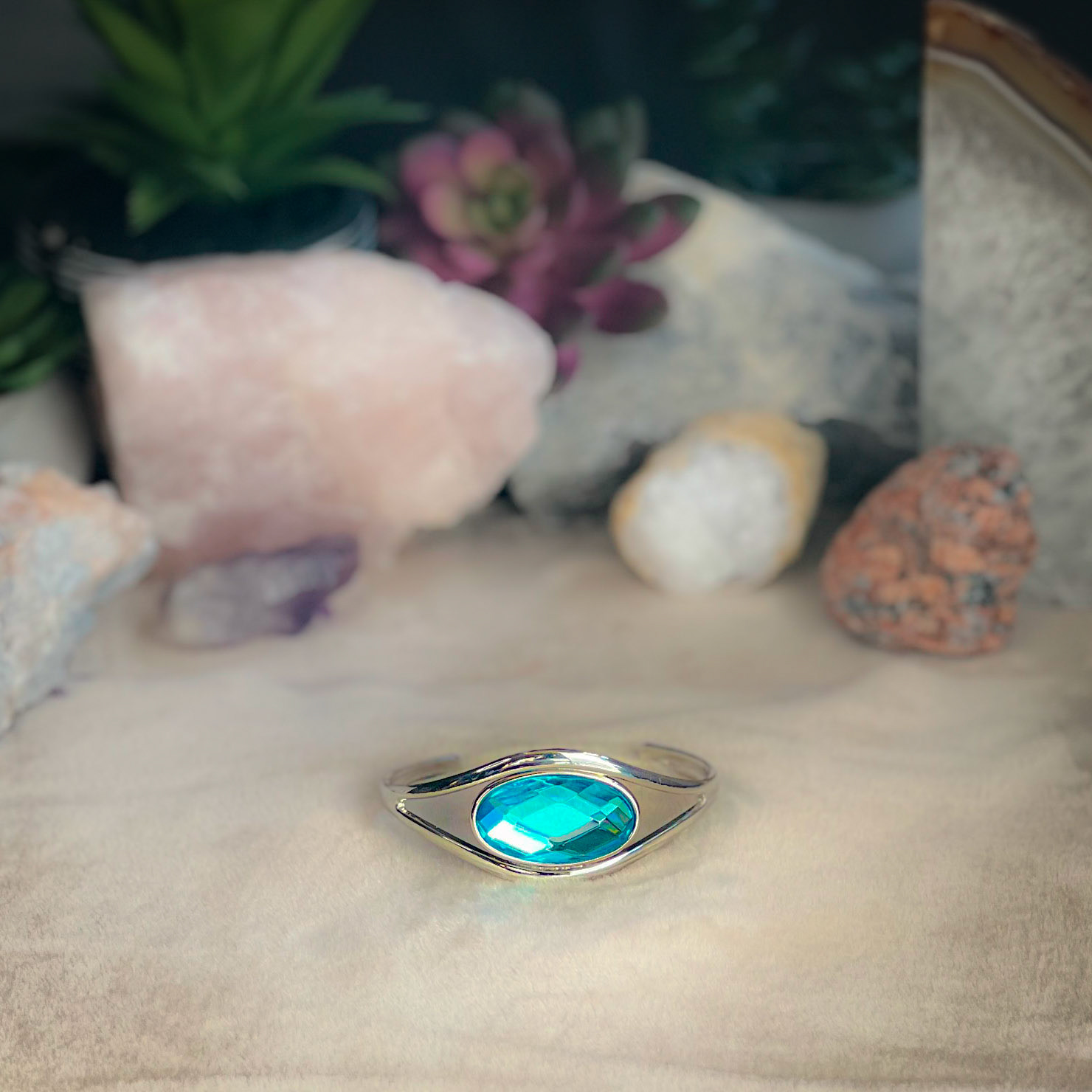 Large Teal Cubic Zirconia Bangle