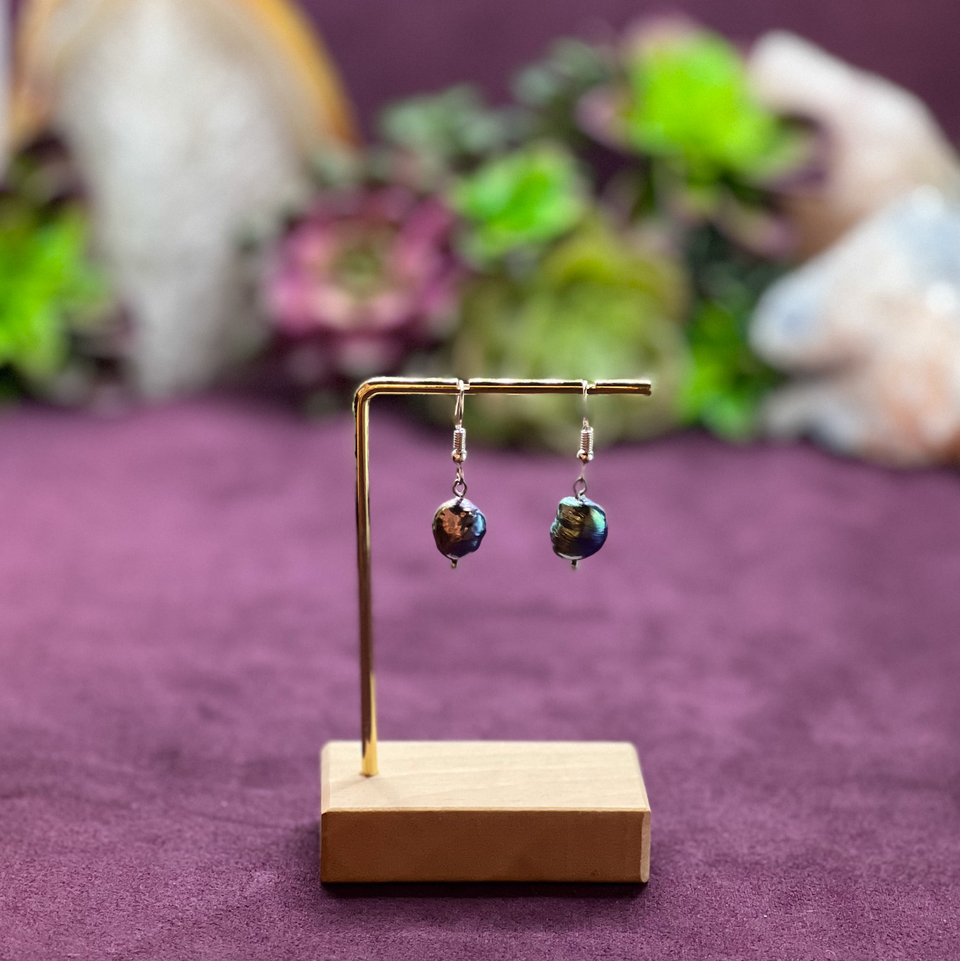 Black Freshwater Pearl Tear Drop Earrings
