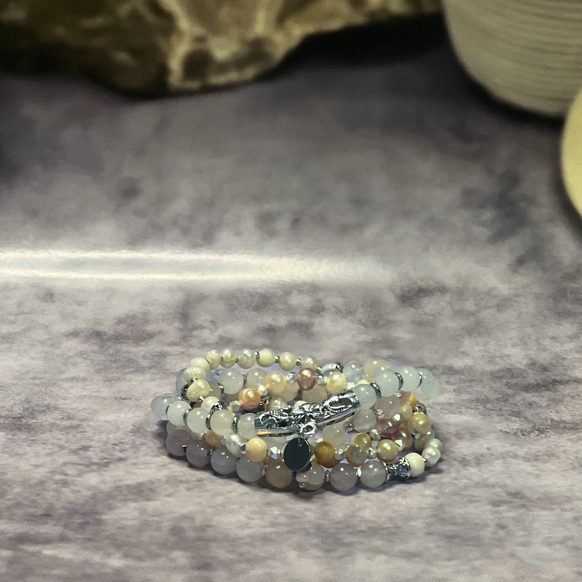 Flower agate, moonstone, Cherry blossom sakura agate - Pearl Harmony-108 Bead