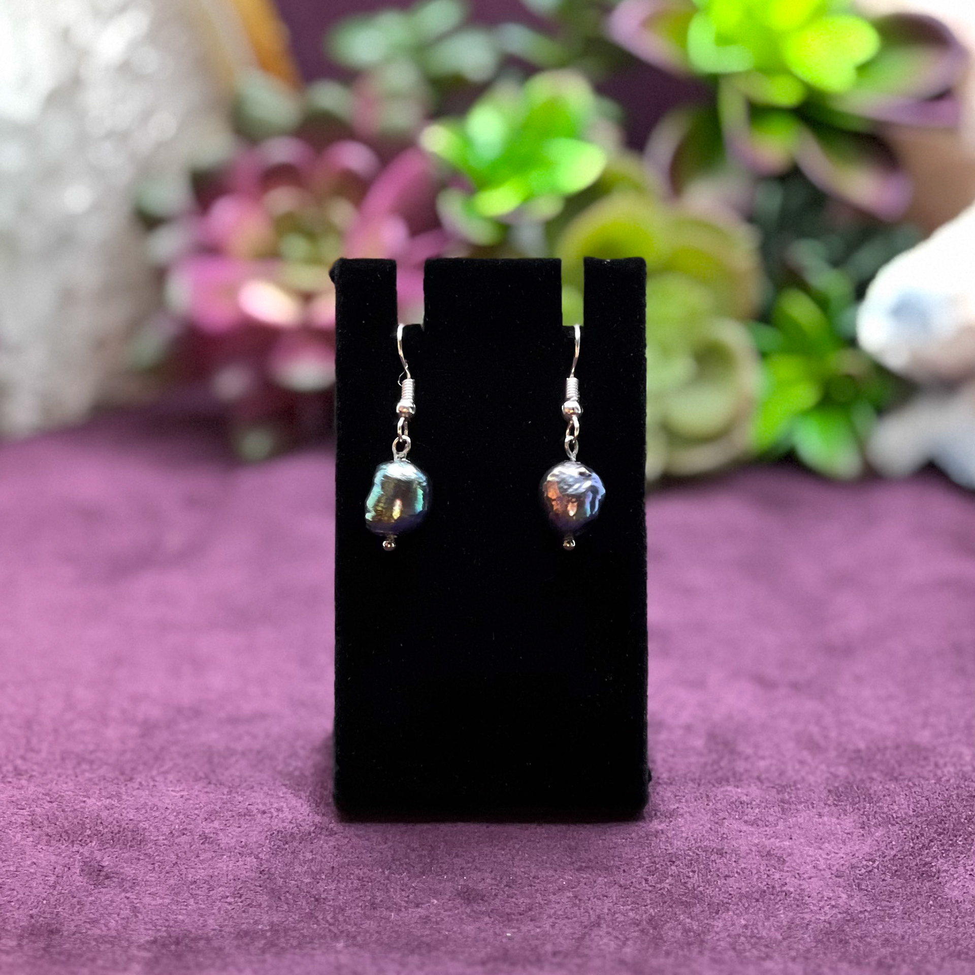 Black Freshwater Pearl Tear Drop Earrings