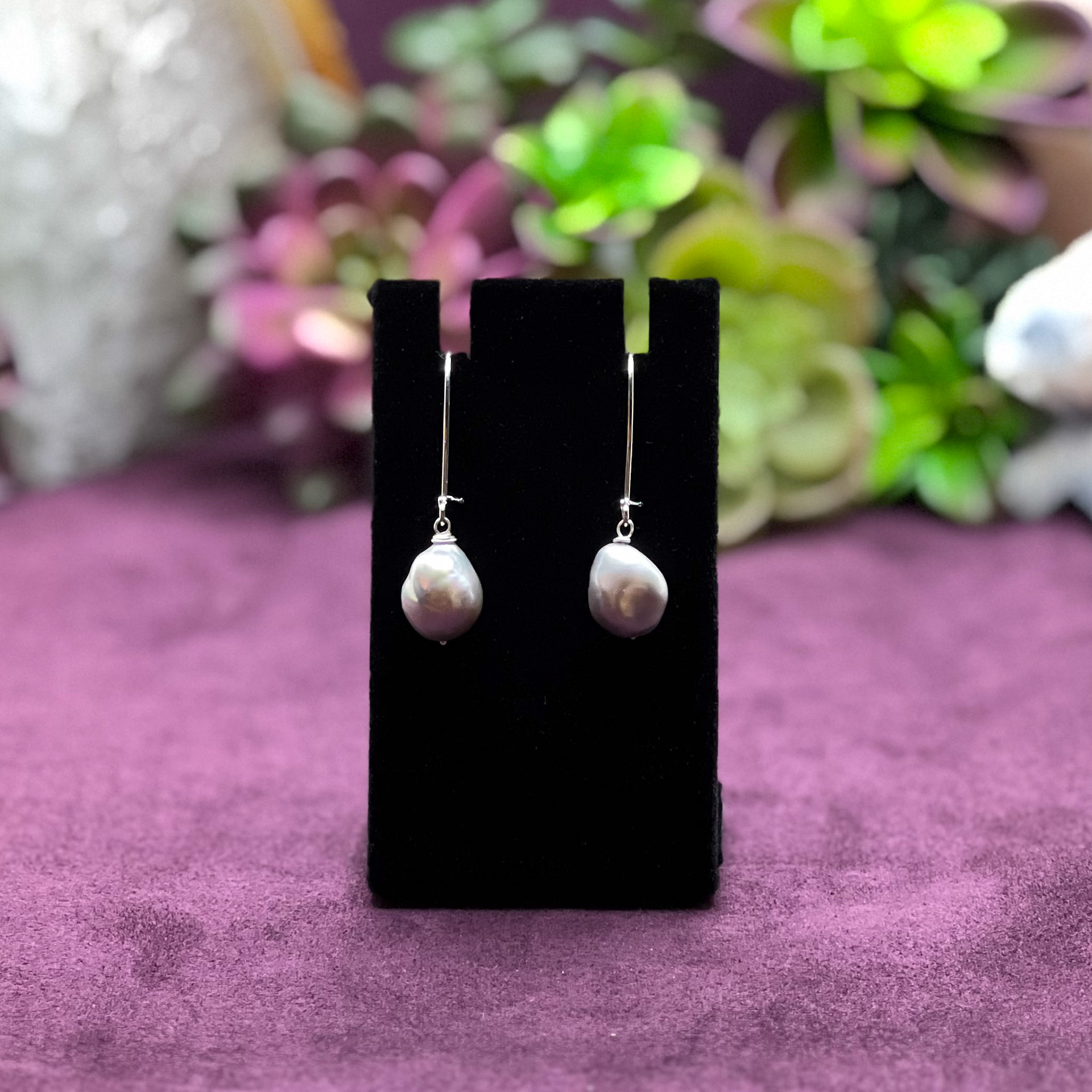 Black Freshwater Pearl Tear Drop Earrings