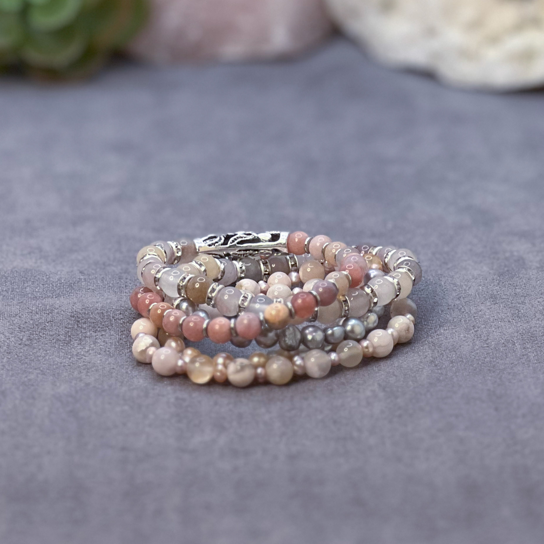 Lilac Jade, Sunstone & Freshwater Pearls