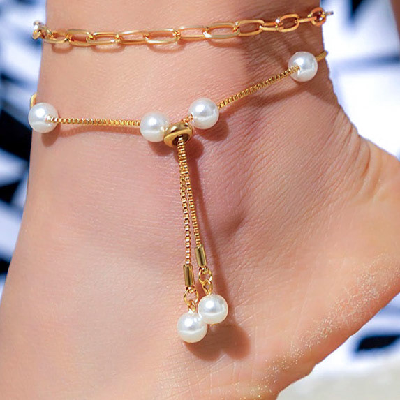 Pearl Anklet with Drop