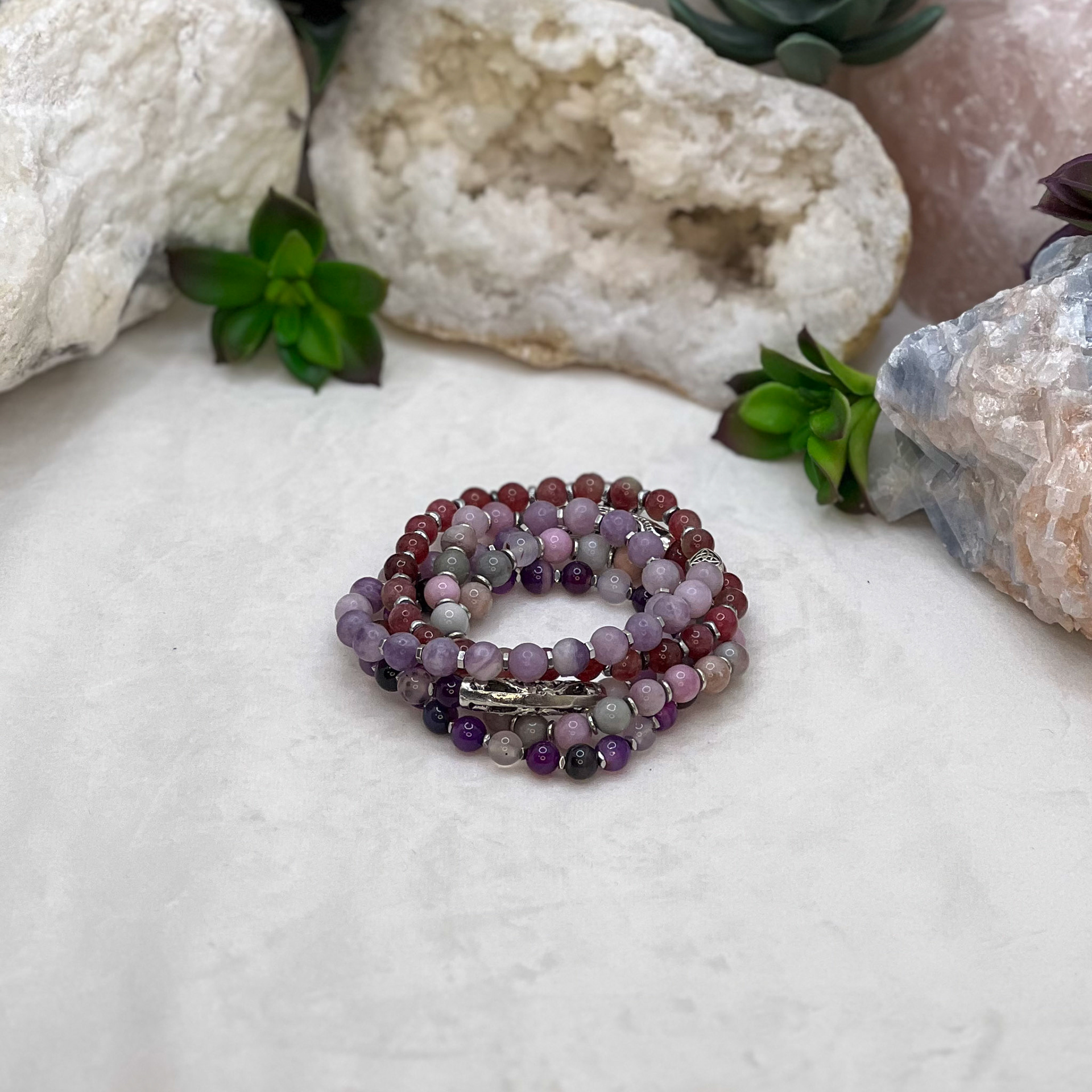 108 Bead Amethyst, Strawberry Quartz, Alexa Morgan Jade,  Violet Jade