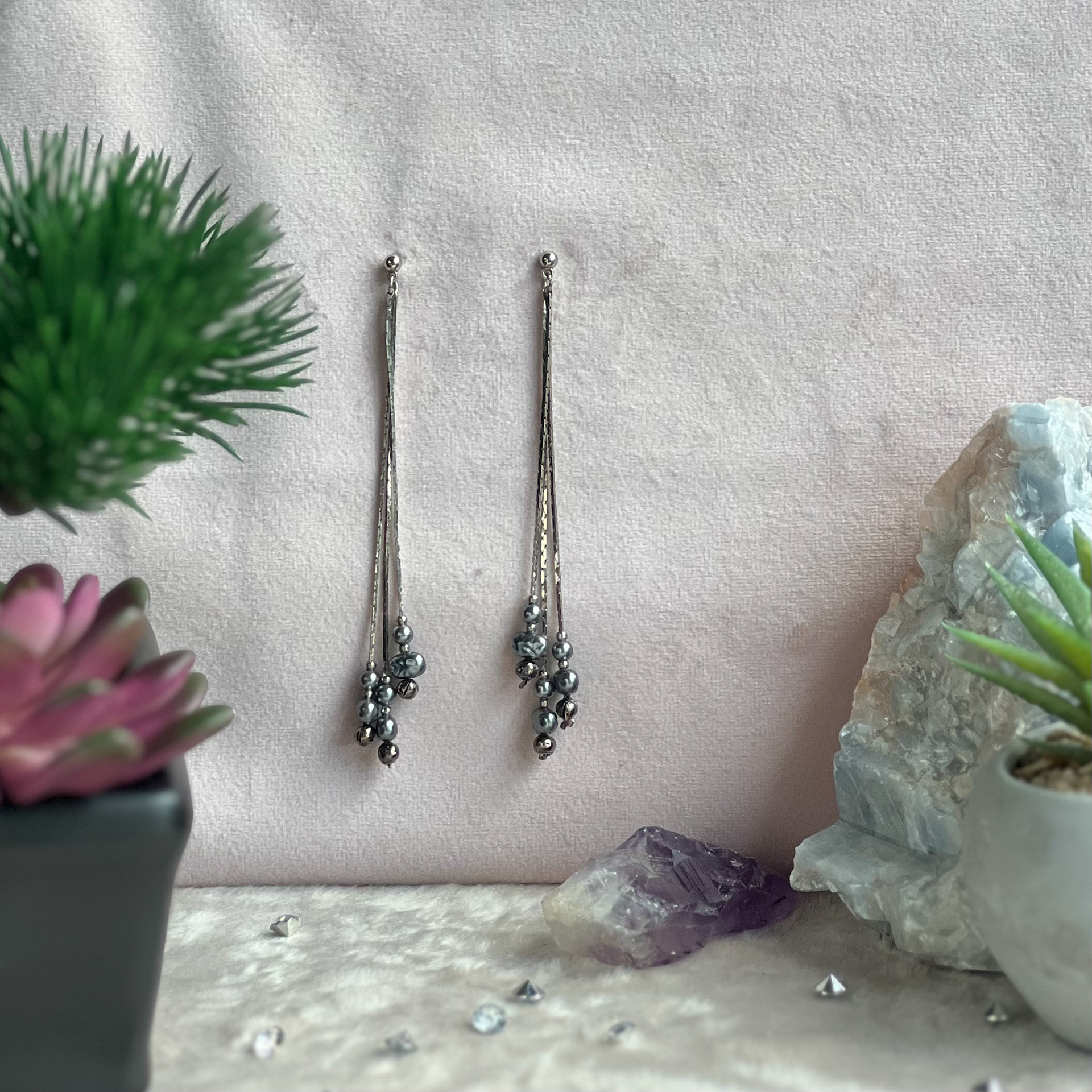 Handmade Long Multi-Pearl Earrings