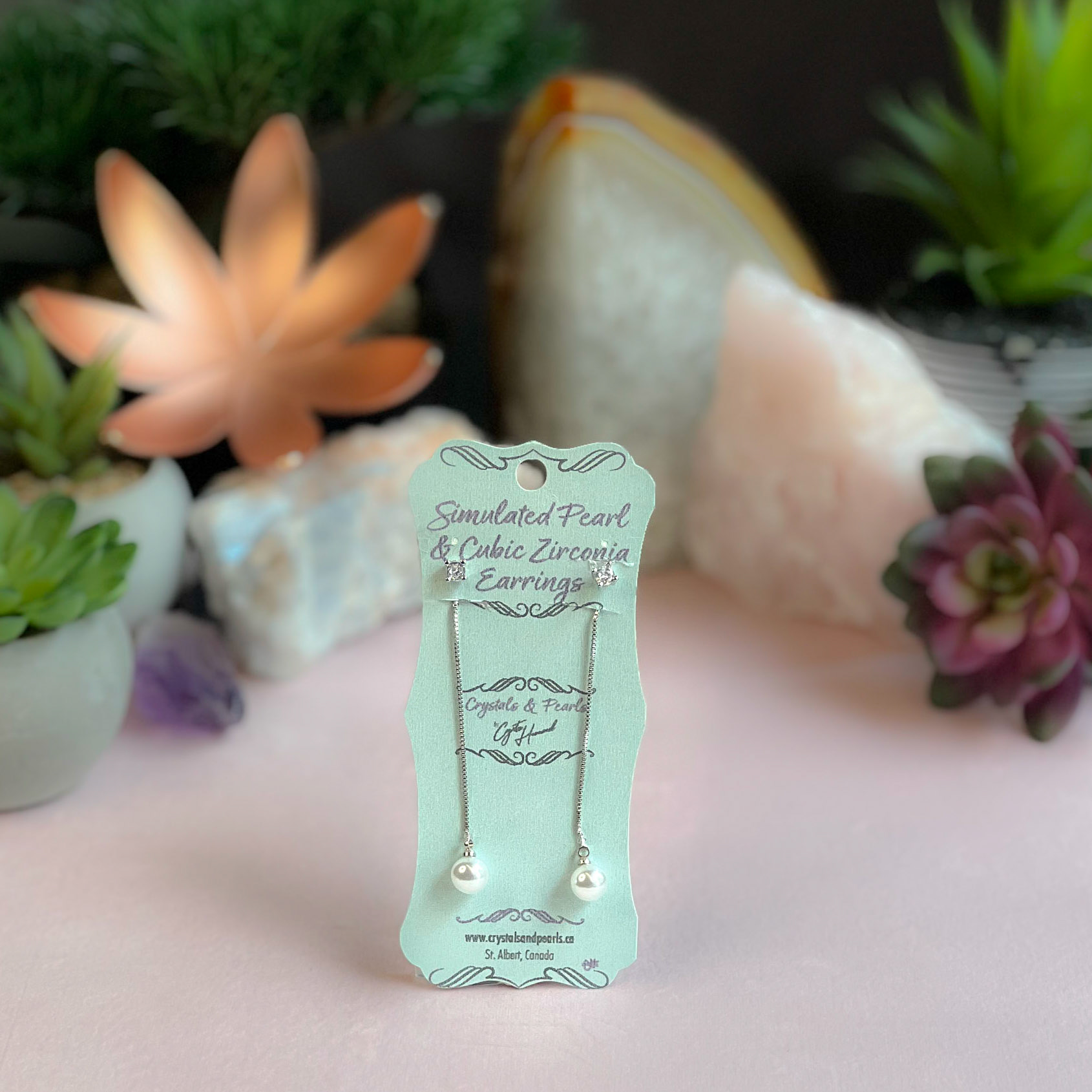 Simulated Pearl and Cubic Zirconia Drop Earrings