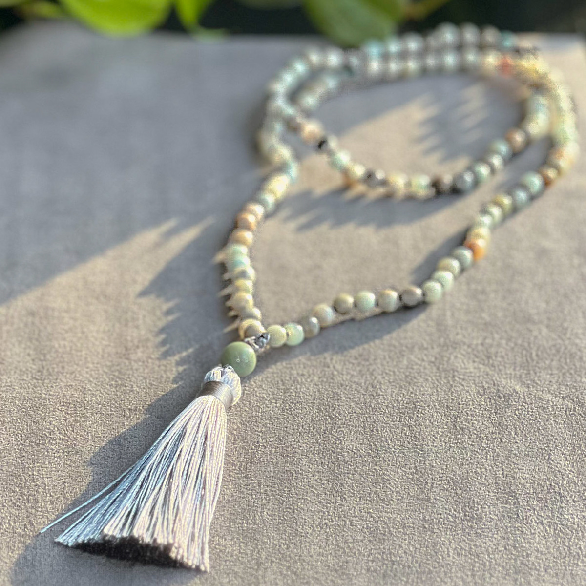 108 Bead Amazonite Mala with Silk Tassle