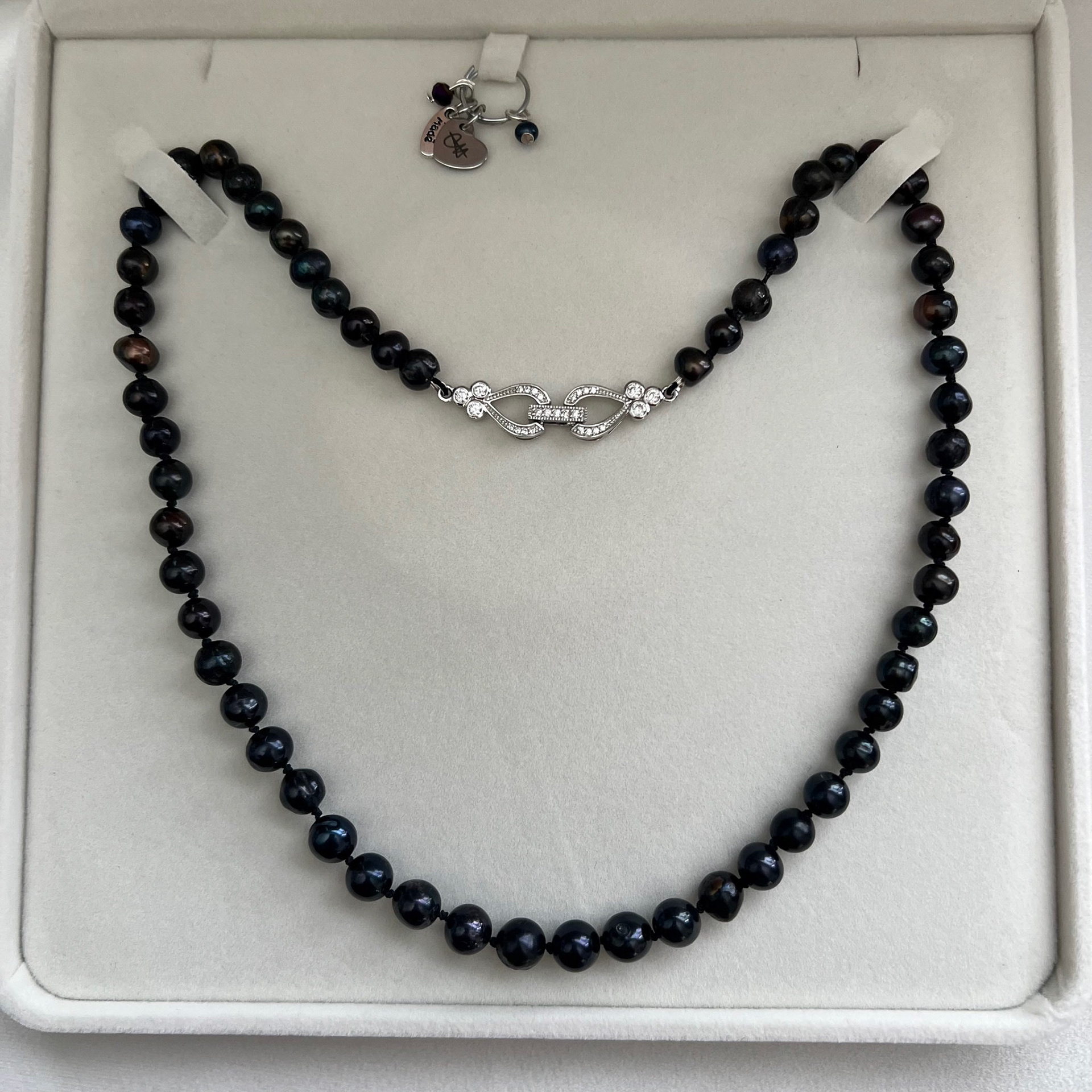 Black Freshwater Pearl Knotted Necklace With Distinctive CZ Closure