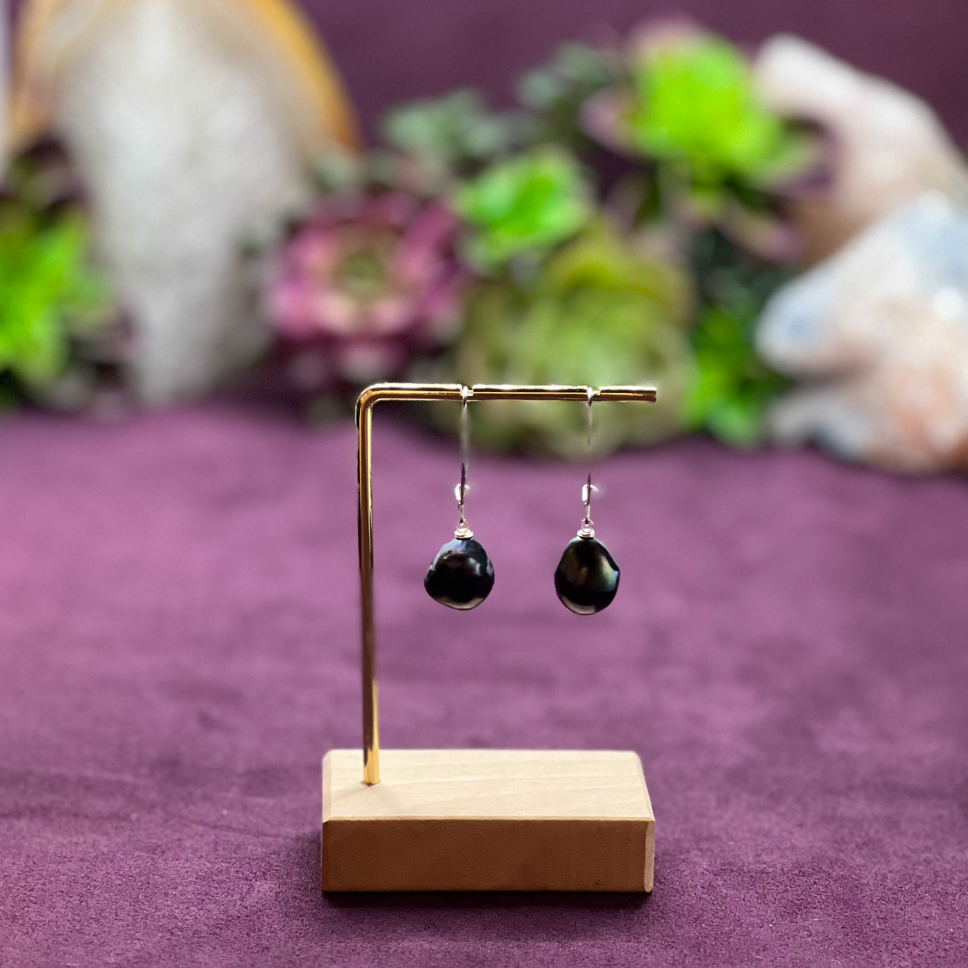 Black Freshwater Pearl Tear Drop Earrings