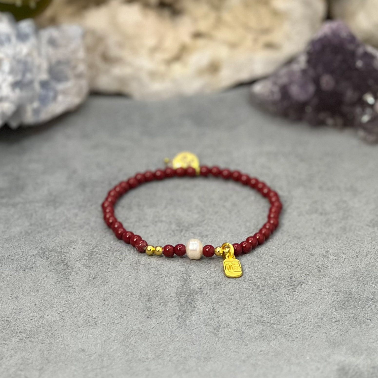 "Abundant Blessings" Charmed Natural Cinnabar Feng Shui Bracelet