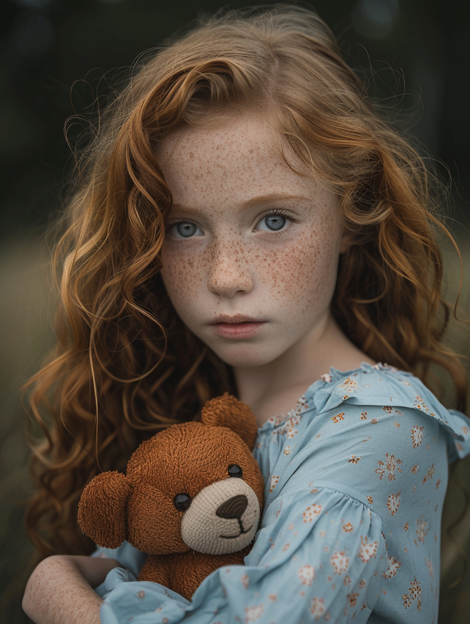 holding her teddy bear