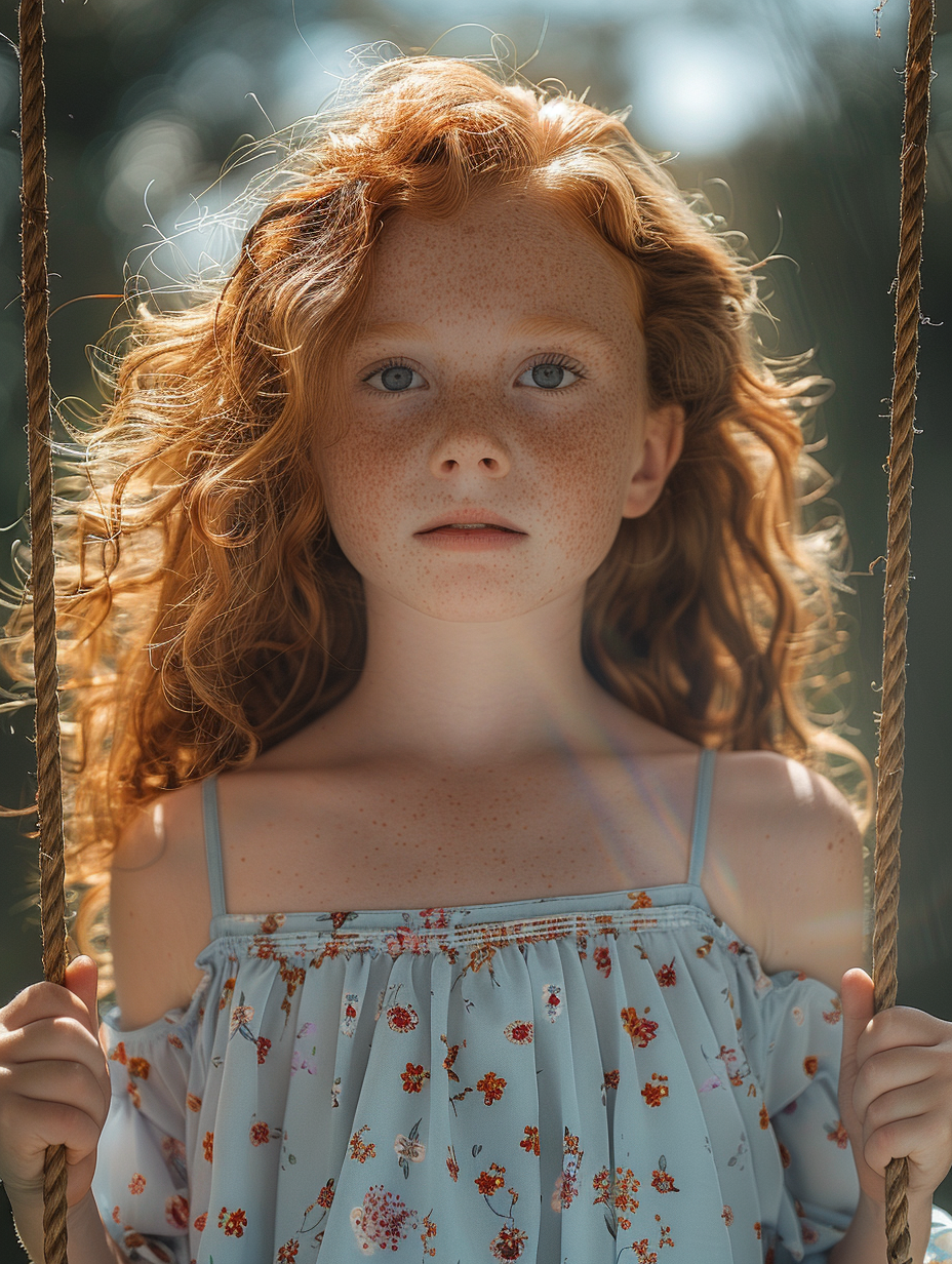 on a swing on a sunny day