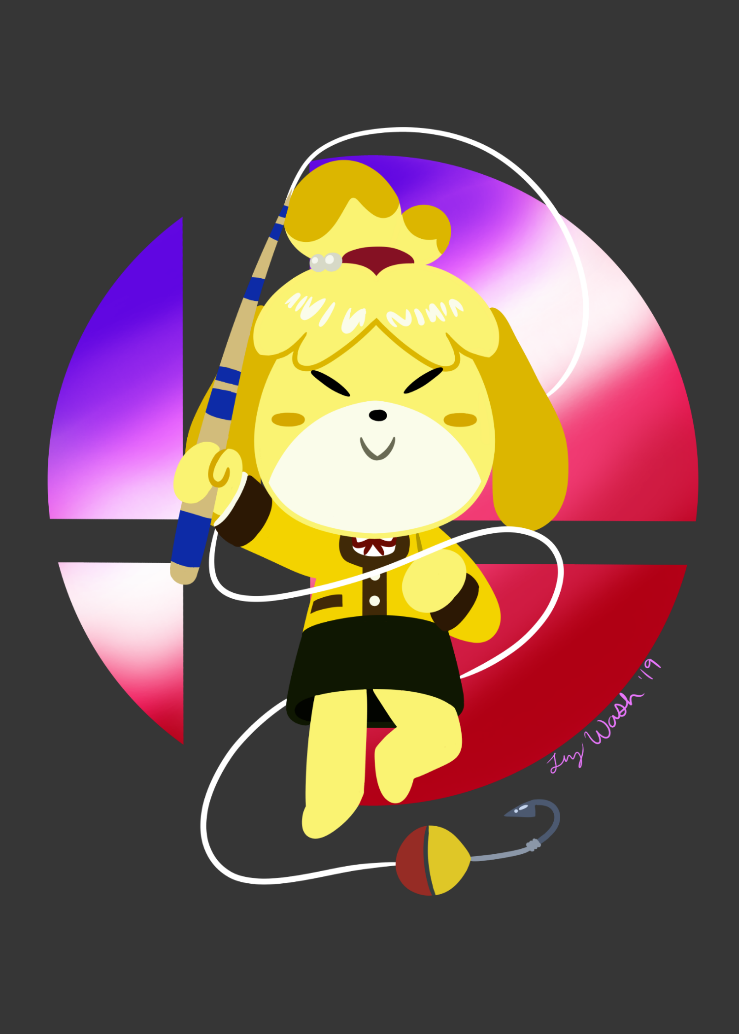 Isabelle using her rod in a Smash Bros battle