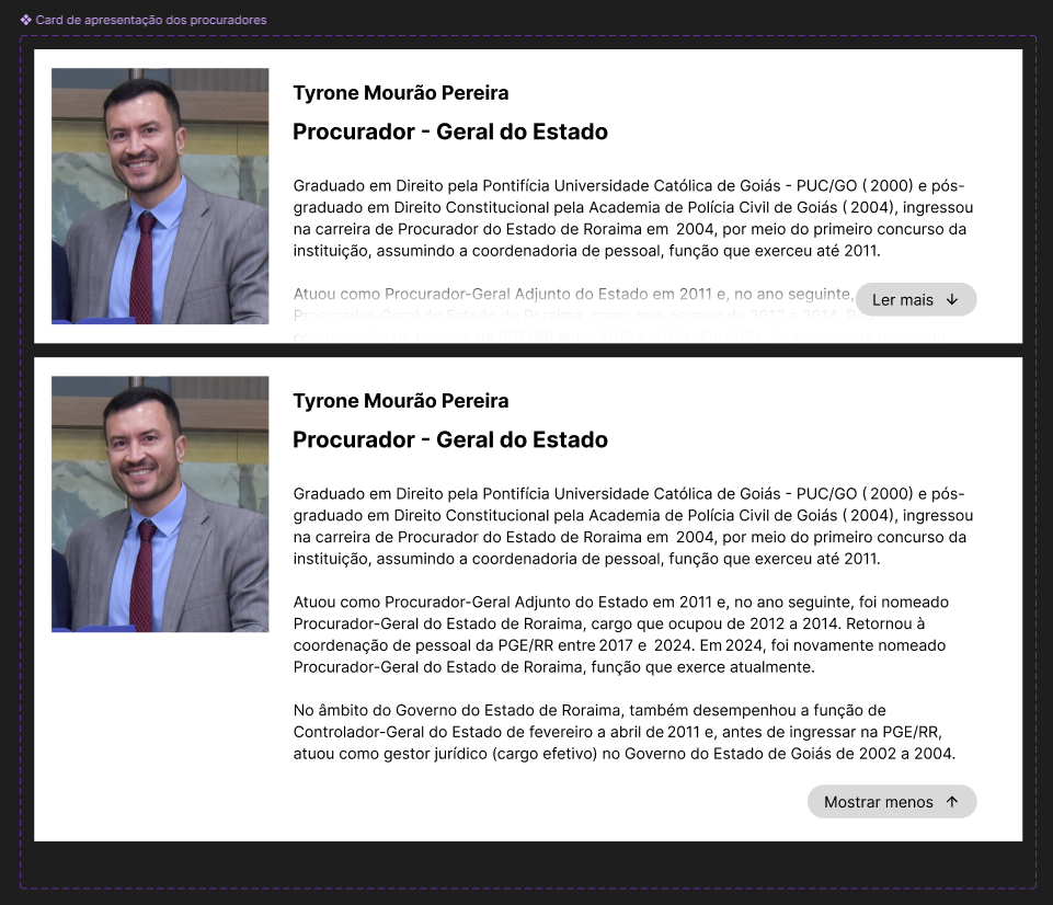 Interação e criação de cards para facilitar a navegação, visto a vasta quantidade de Procuradores do Estado.