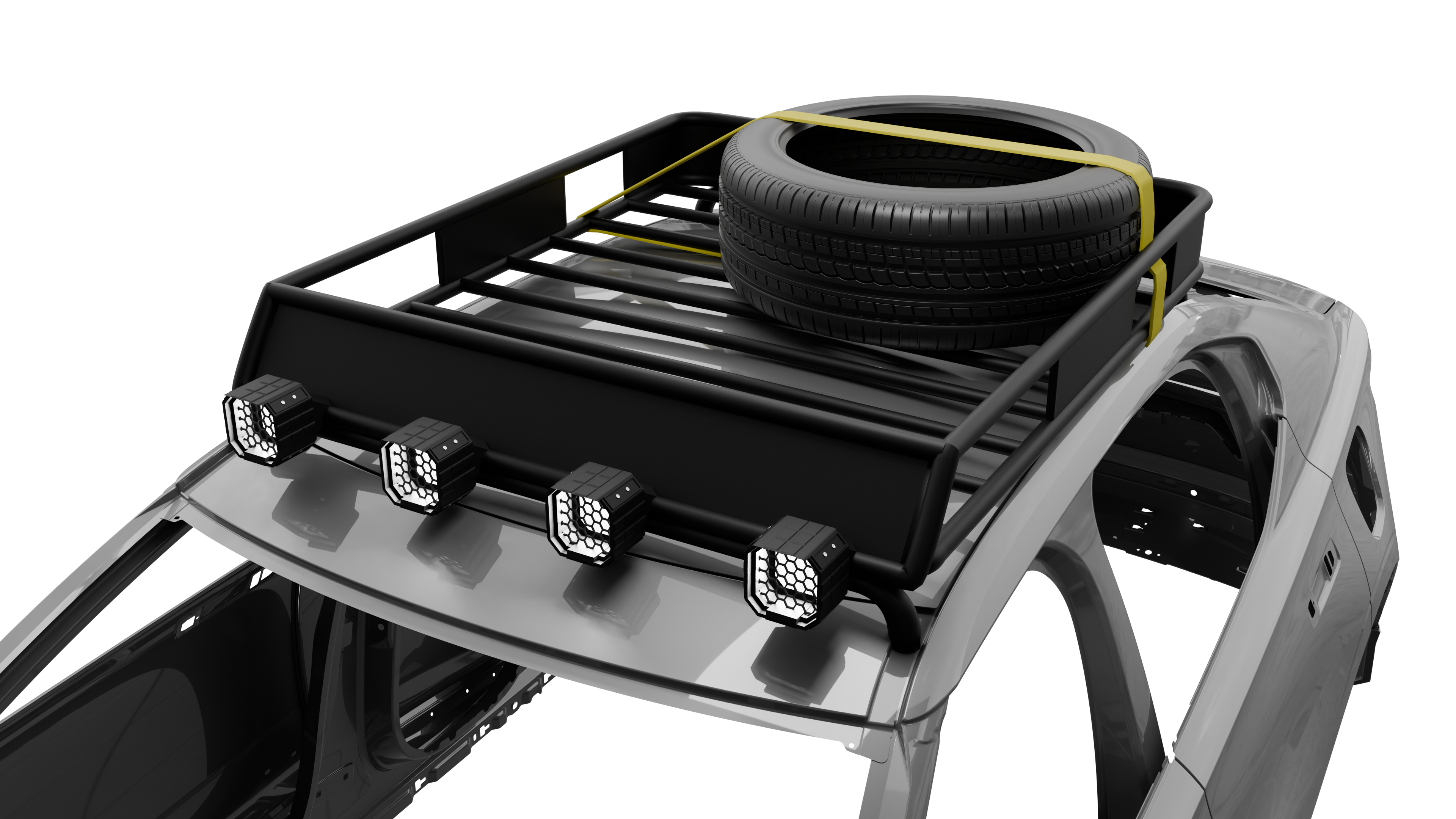 Roof rack w lights and spare tire