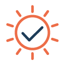 Icône de soleil avec coche - Finalisation et livraison des fichiers finaux chez FBGraphiste.